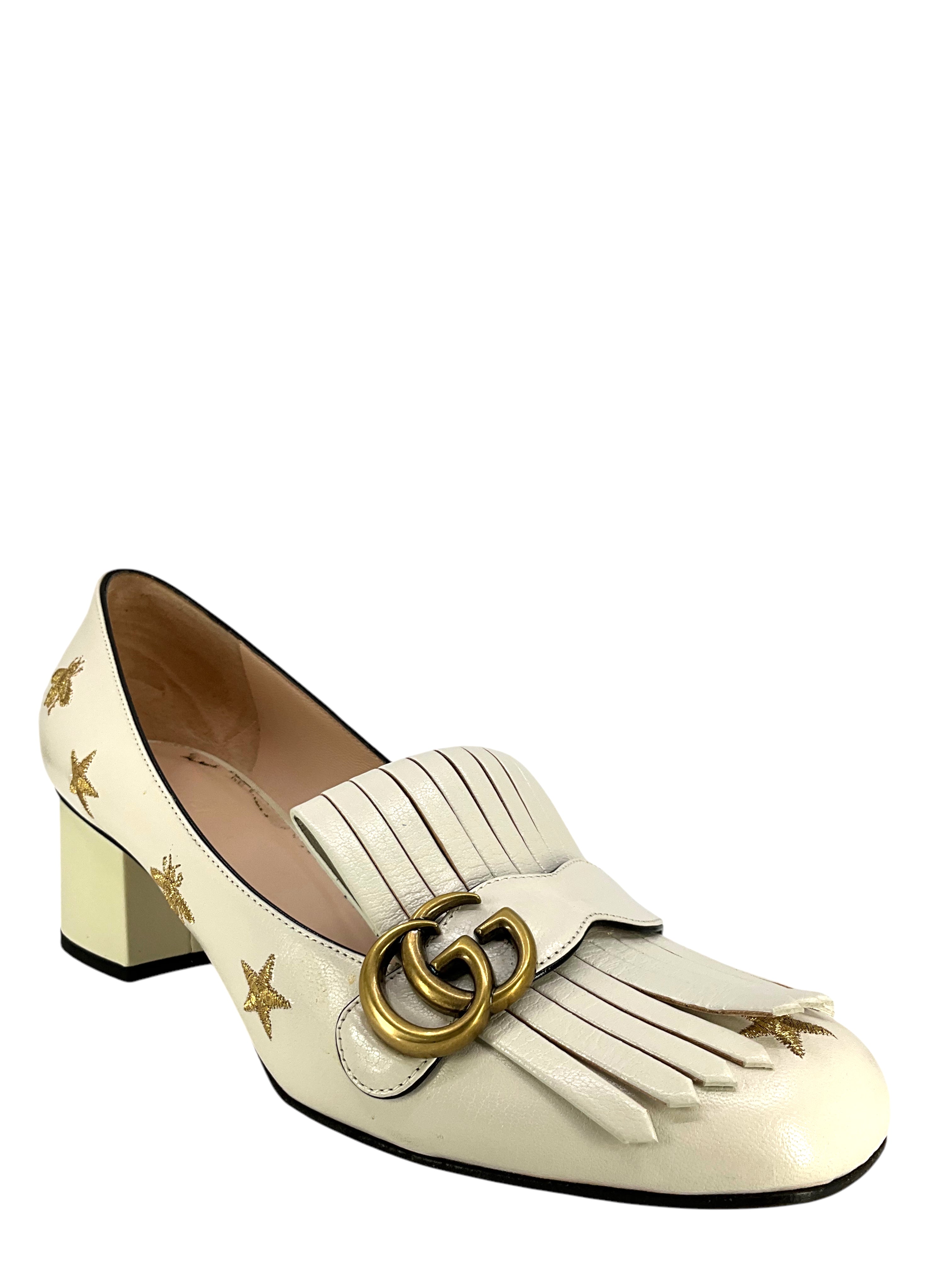 GUCCI Women's Bee Star Embroidered GG Marmont Pumps - Size 12 | Genuine Goatskin Leather Heels for Parties, Weddings & Evening Events