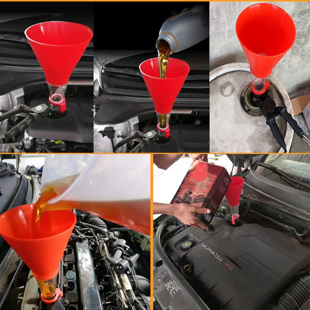 Adjustable Engine Oil Filling Funnel Tool for Cars & Motorcycles - Quick Gasoline & Oil Refueling Kit with Spout (Set A) - Perfect for DIY Oil Changes, Garage Maintenance & Emergency Fuel Refills