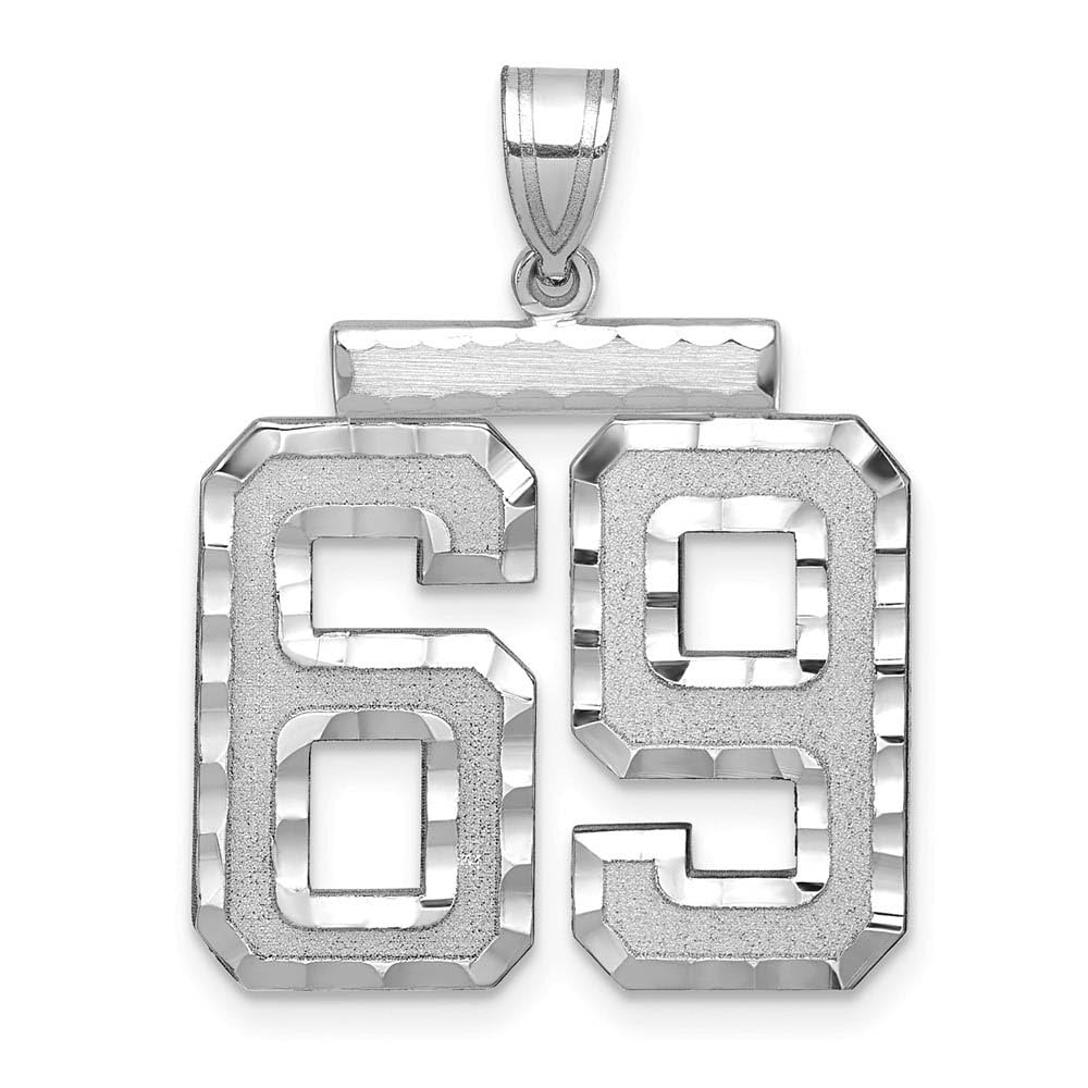 The Black Bow 14k White Gold Varsity Collection Large D/C Pendant Number 69 - Perfect for Graduation Gifts and Sports Enthusiasts