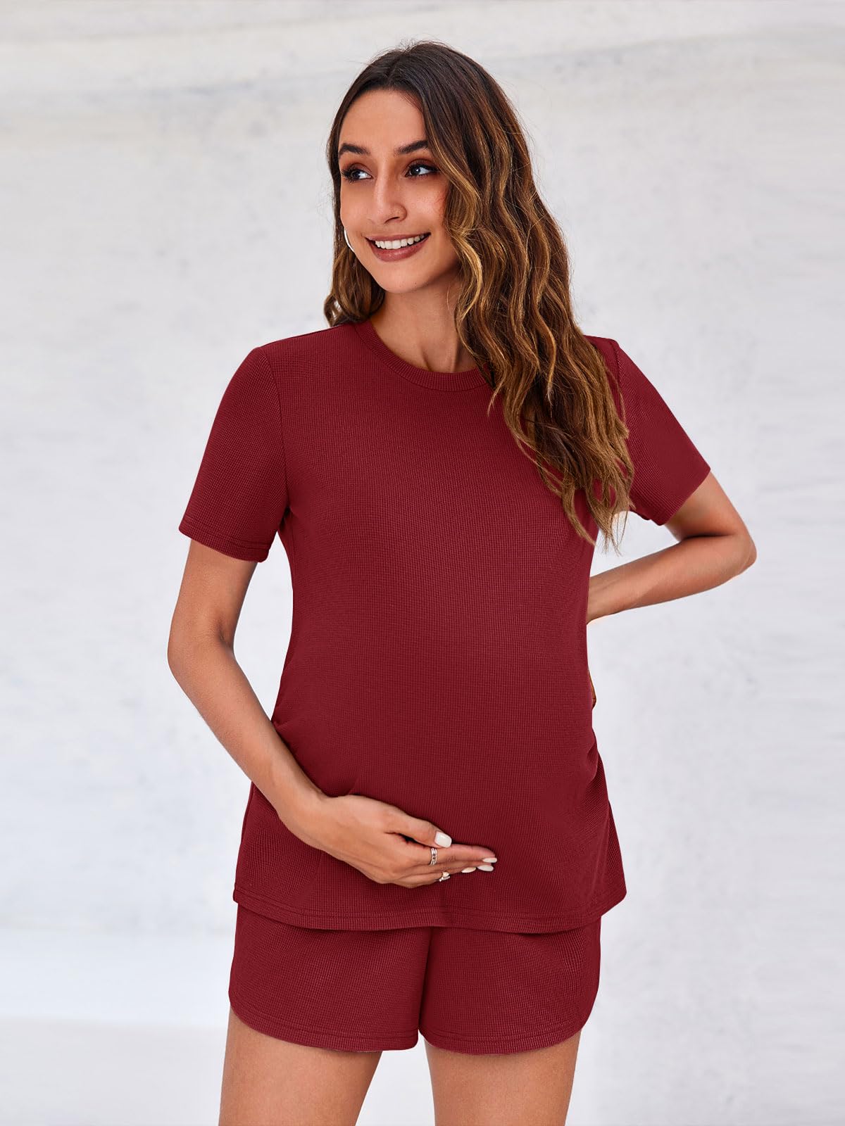 OneDreamer Women's Maternity Pajama Set - 2 Piece Pregnancy Lounge Outfit with Short Sleeve Top & Shorts | Comfortable Mama Clothes for Sleeping, Nursing & Relaxing at Home