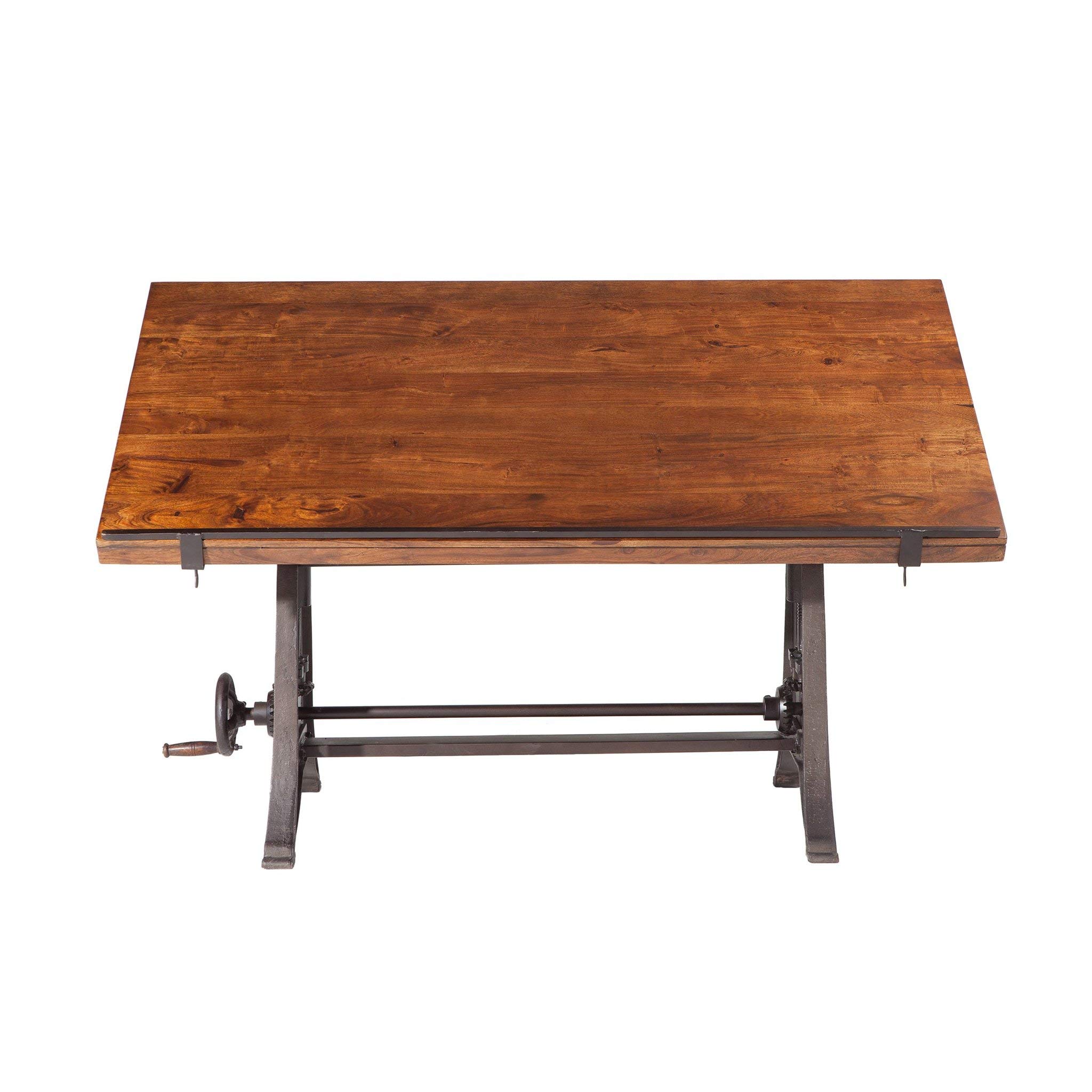 Wellington Industrial Vintage Drafting Table - Adjustable Artist Desk & Standing Desk with Reclaimed Teak Wood Top, Iron Cast Base & Tilt Function | Perfect for Home Office, Art Studio & Architectural Workspace