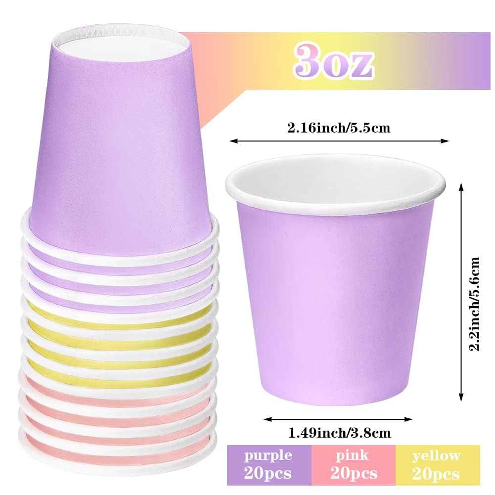 Colorful 3oz Disposable Paper Cups - 60 Pack Small Bathroom & Espresso Cups for Mouthwash, Snacks, Coffee - Perfect for Home, Condos, RVs, Campers & Travel Use