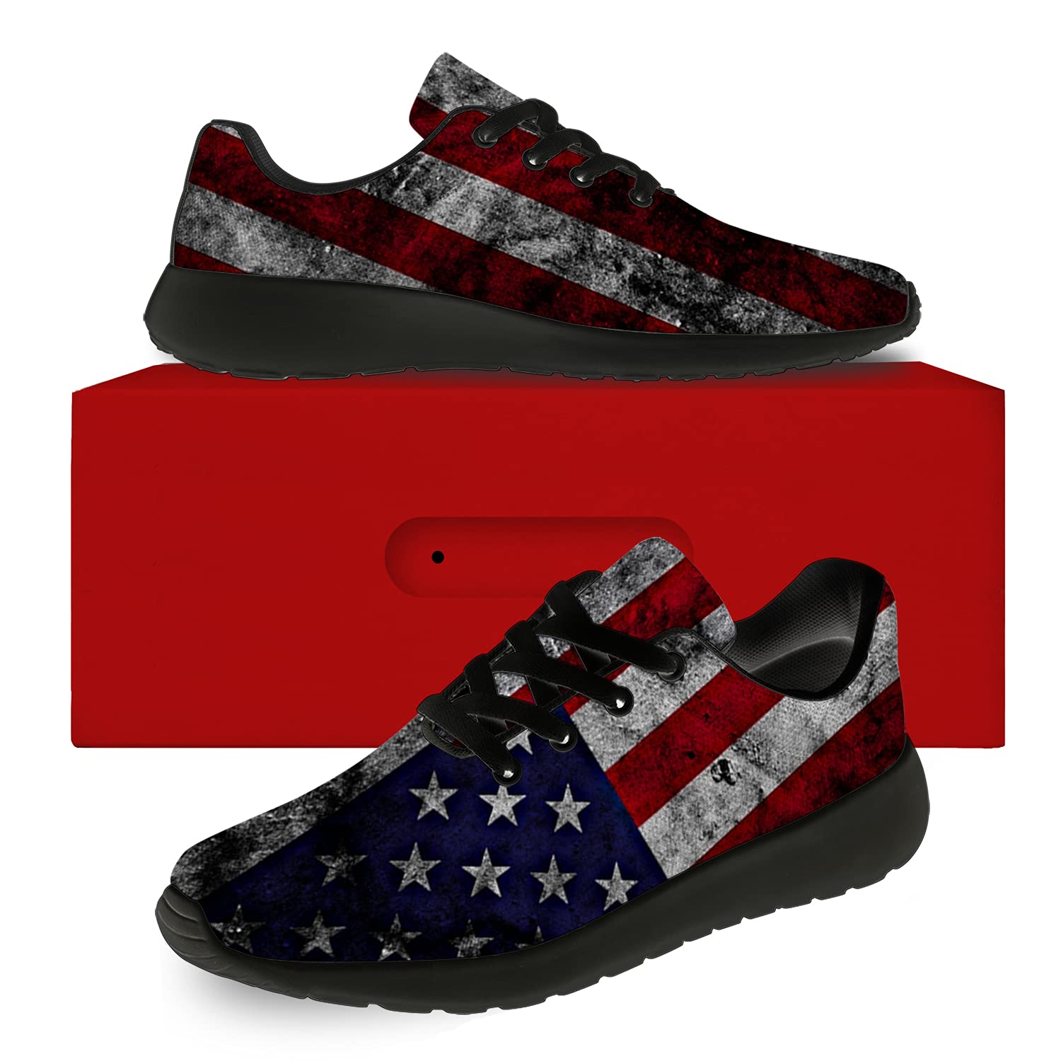**Patriotic USA Flag Running Shoes for Men & Women - Comfortable Walking & Tennis Sneakers with American Flag Print - Perfect for Jogging, Workouts & Casual Wear - Size 10 Men/11.5 Women in Black - Ideal Gift for Him & Her**