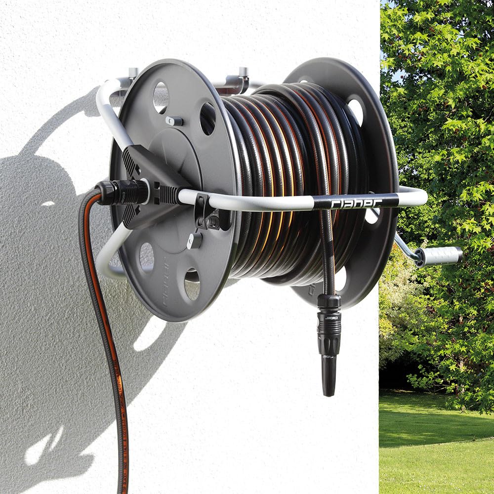 Claber Metal 40 Ground Hose Reel - Heavy Duty Garden Hose Storage with Wall Mount - Perfect for Lawn Care, Car Washing & Outdoor Watering