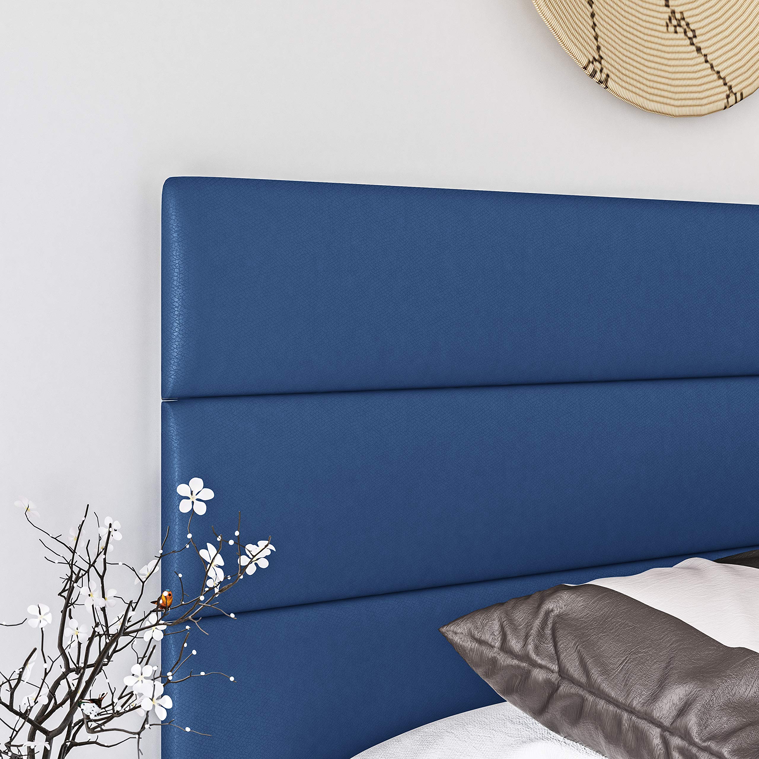 Boyd Sleep Montana Upholstered Platform Bed Frame with Tri-Panel Headboard - Full Size Mattress Foundation, Strong Wood Slat Supports, Faux Leather in Blue - Perfect for Modern Bedrooms, Guest Rooms & Small Spaces