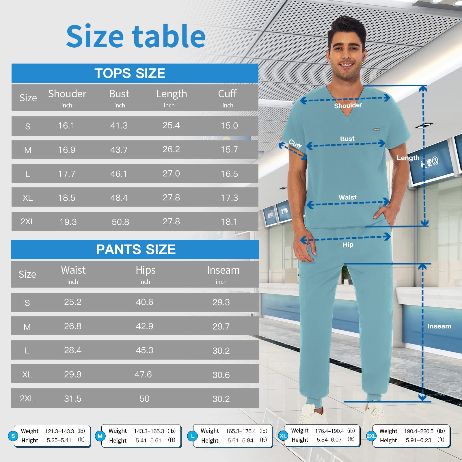 VIAOLI Men's Athletic Scrub Set - V-Neck Top & Yoga Jogger Pants with 8 Pockets - Comfortable Medical Uniform for Nurses, Doctors & Healthcare Workers - Perfect for Hospital Shifts, Clinical Work & Long Hours on Duty