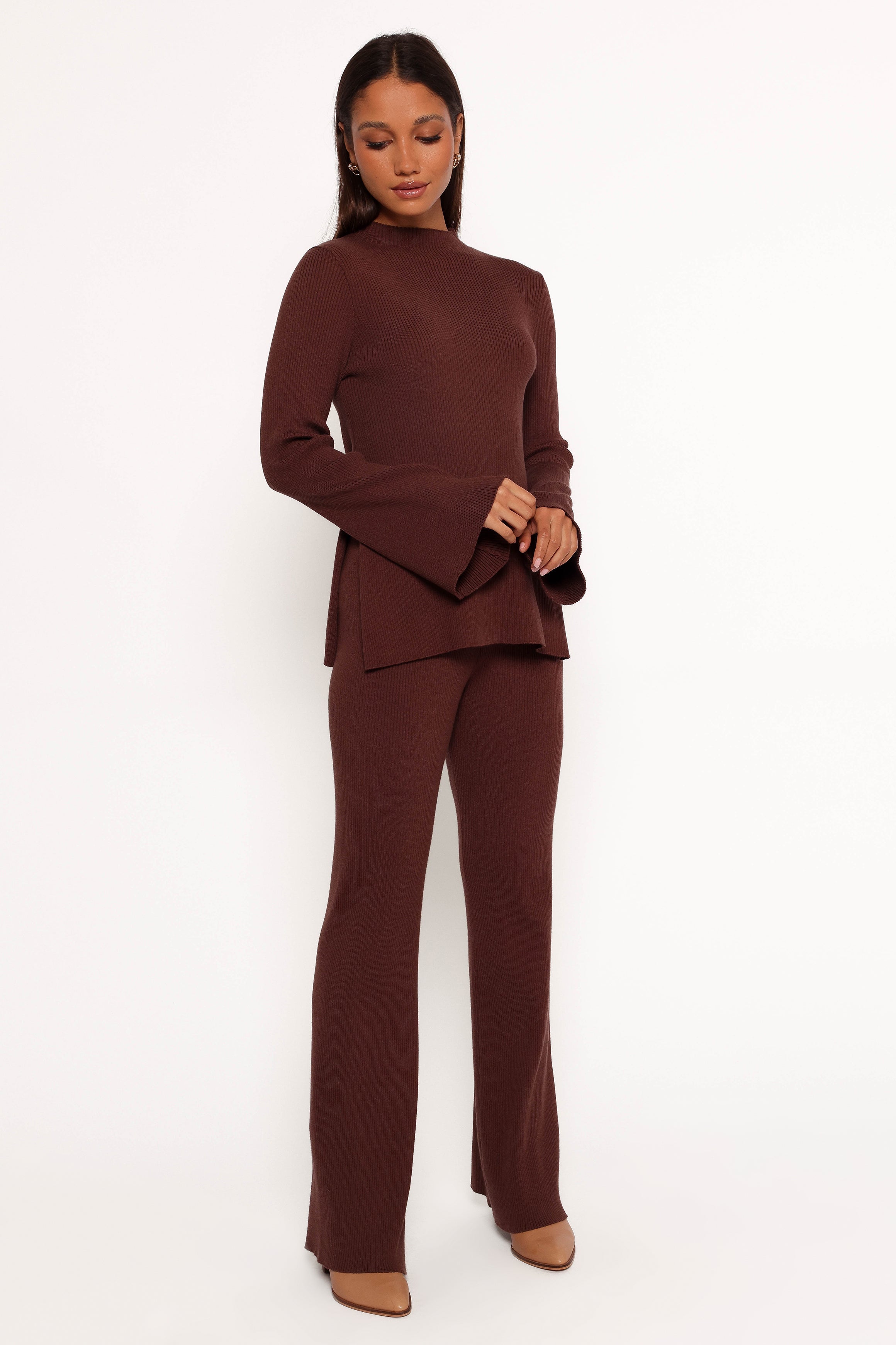 Adrienne Knit Pants for Women - Soft Stretchy High Waisted Comfortable Lounge Pants in Chocolate Brown - Perfect for Yoga, Home Wear & Casual Outfits