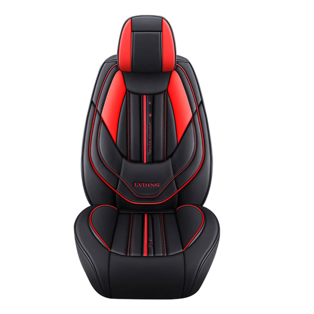 Premium Leather Car Seat Covers for Subaru Forester 2019-2020 - 5-Piece Full Set, Waterproof, Airbag Compatible (Black/Red) - Perfect for Road Trips, Daily Commutes & Family Protection