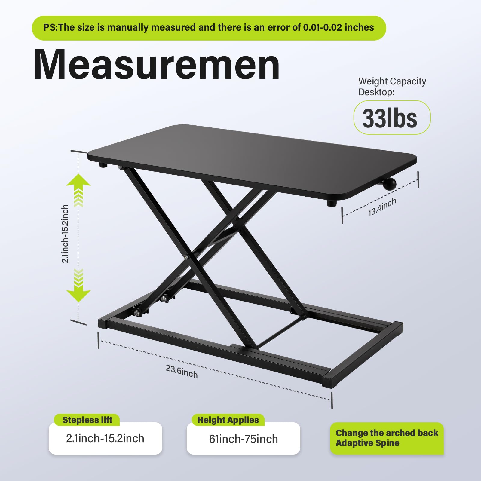 6-Level Adjustable Standing Desk Converter - Compact Sit Stand Workstation (23.6