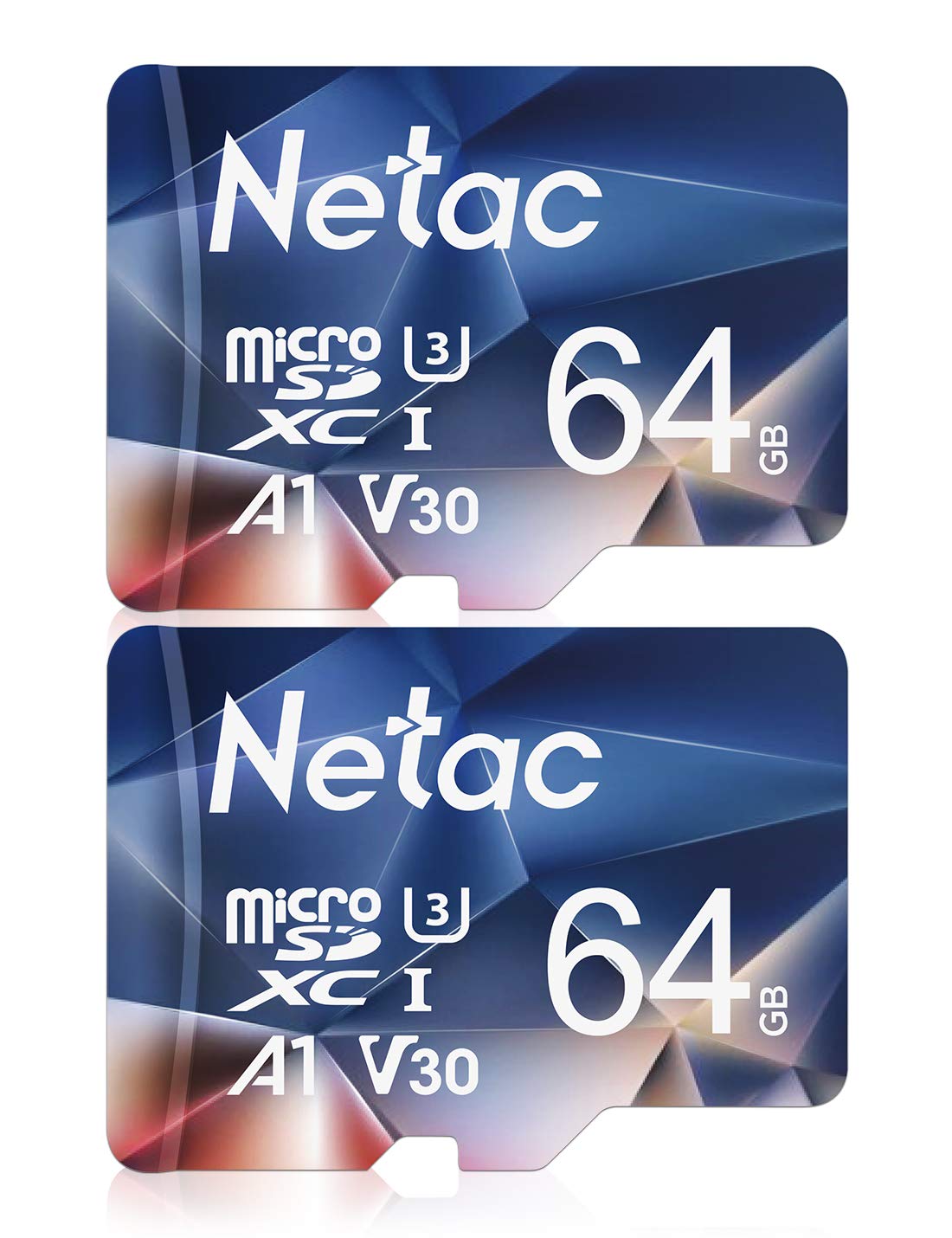 Netac 64GB 2 Pack Micro SD Card - 100MB/s High Speed, UHS-I C10/U3/V30/A1, SDXC Memory Card for Action Cameras, Drones, Smartphones & Tablets - Perfect for 4K Video Recording, Gaming & Mobile Storage