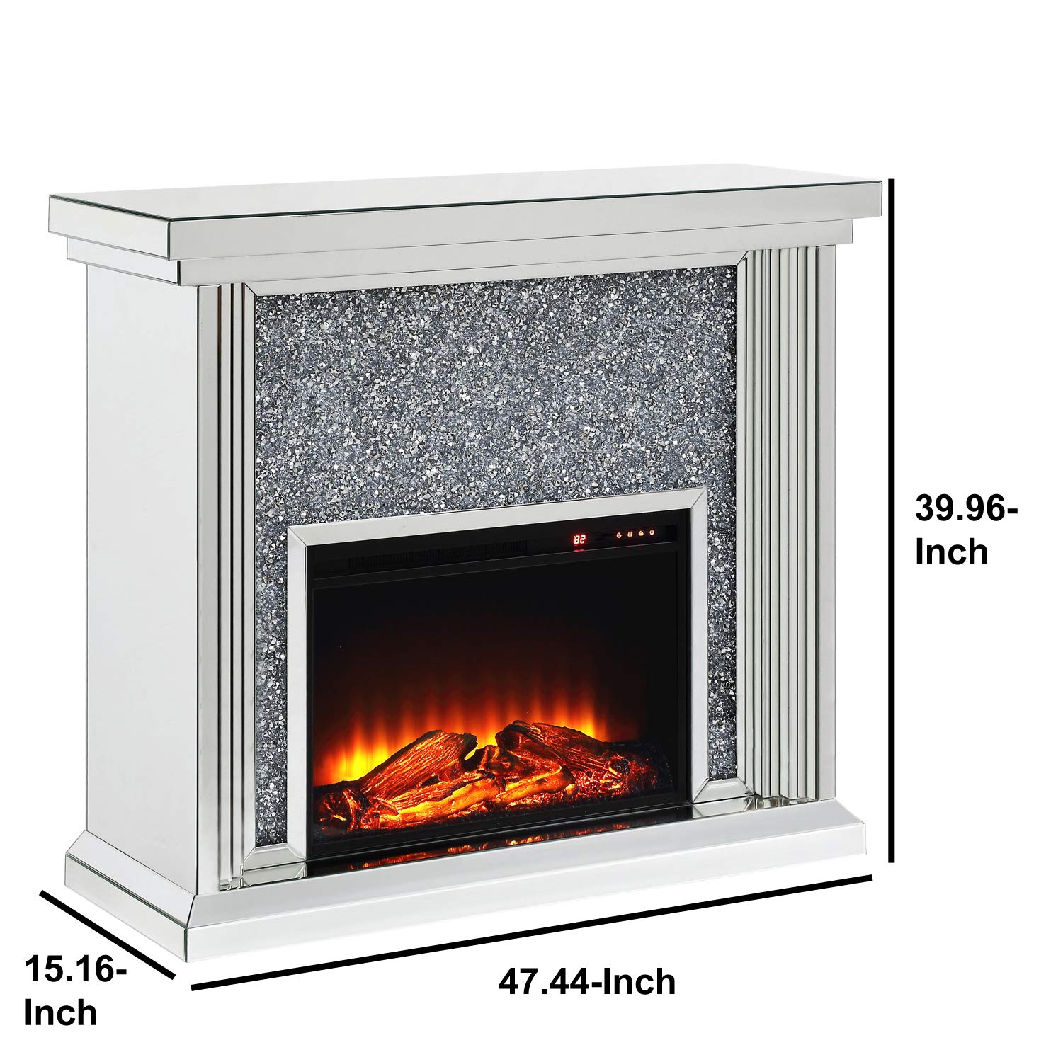 Benjara Wood & Mirror Electric Fireplace with Faux Crystals - Cozy Home Decor