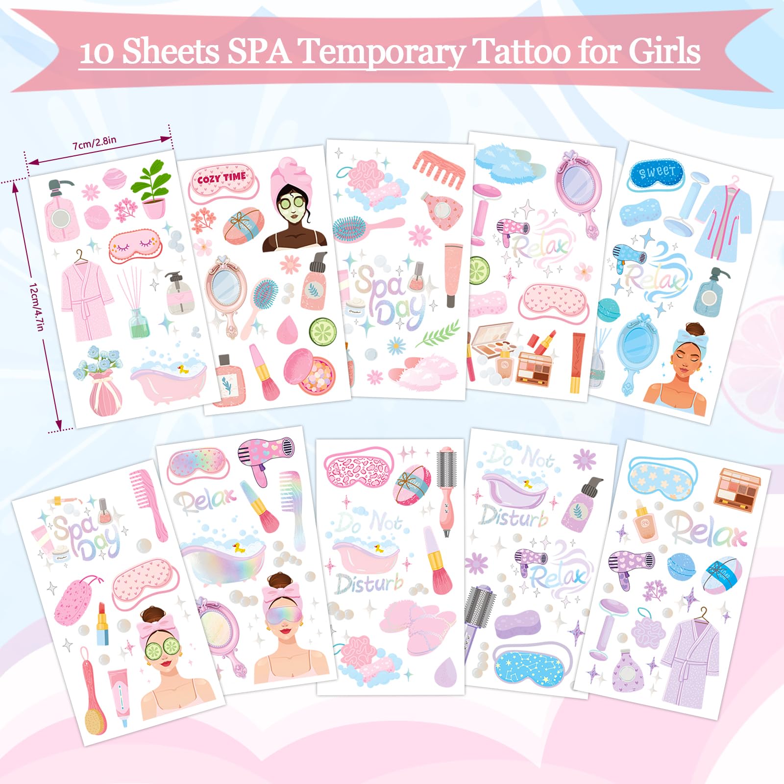 Konsait 99 Pcs Temporary Tattoos for Girls - Spa Party Favors, Kids Fake Tattoos for Slumber Parties, Birthday Makeup & Spa Day Supplies | Perfect for Girls' Night, Birthday Celebrations & DIY Spa Activities