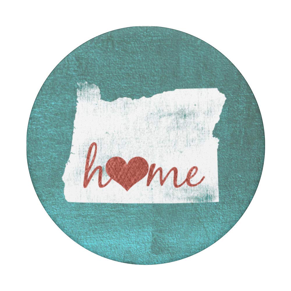 Oregon Distressed State Coral Home Heart Text on Teal Wall Art - Rustic Farmhouse Decor for Living Room, Bedroom & Office