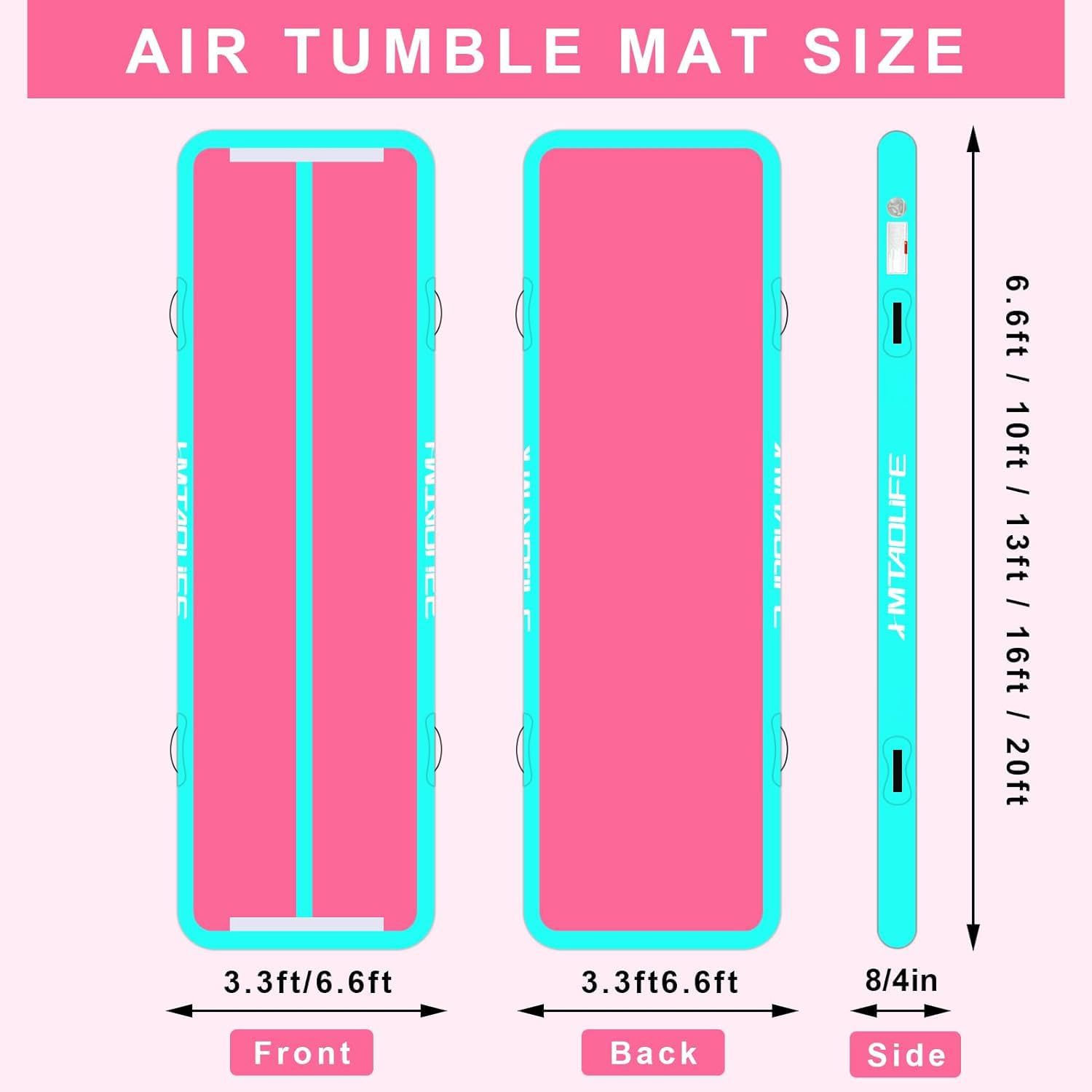 Inflatable Gymnastics Air Track Mat - 6.6/10/13/16/20ft Tumbling Mat for Kids & Adults - 4/8 Inch Thickness with Pump - Perfect for Home Gym, Yoga, Cheerleading, Gymnastics Training & Backyard Play
