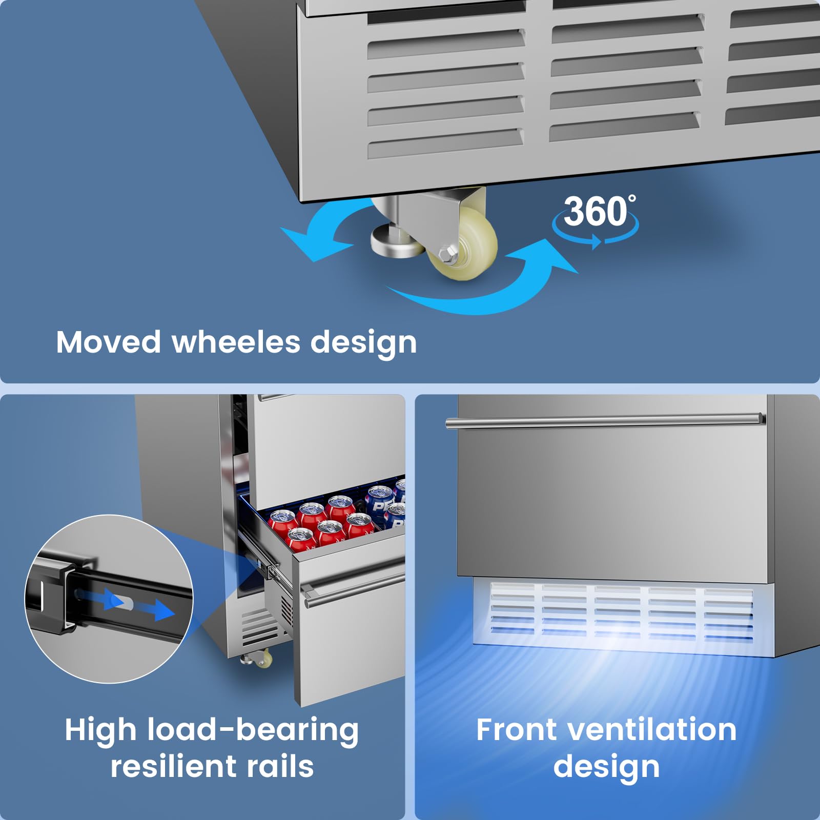 24 Inch Outdoor Beverage Refrigerator - 120 Can Capacity Undercounter Fridge for Patio, Backyard & Outdoor Kitchen | Freestanding/Built-In Double Drawer Design with Wheels | Perfect for BBQs, Pool Parties & Entertaining Guests