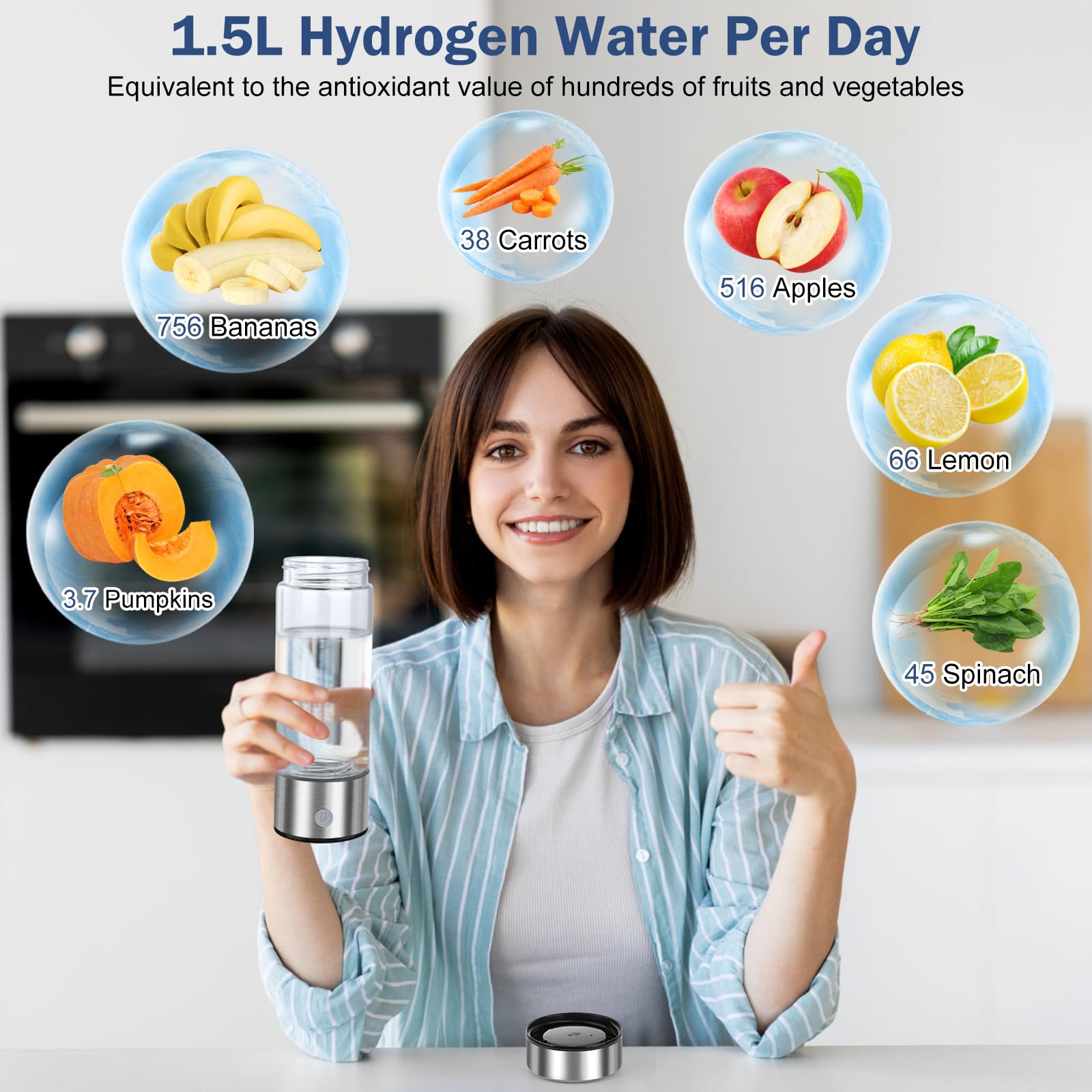 Premium Hydrogen Water Bottle Generator - SPE/PEM Technology for Instant Hydrogen-Rich Water in 3 Minutes | Portable Hydrogen Water Ionizer Machine for Home, Office & Travel | Ideal for Health Enthusiasts, Daily Hydration & Gift Giving | Perfect for Gym, Hiking & Wellness Routines