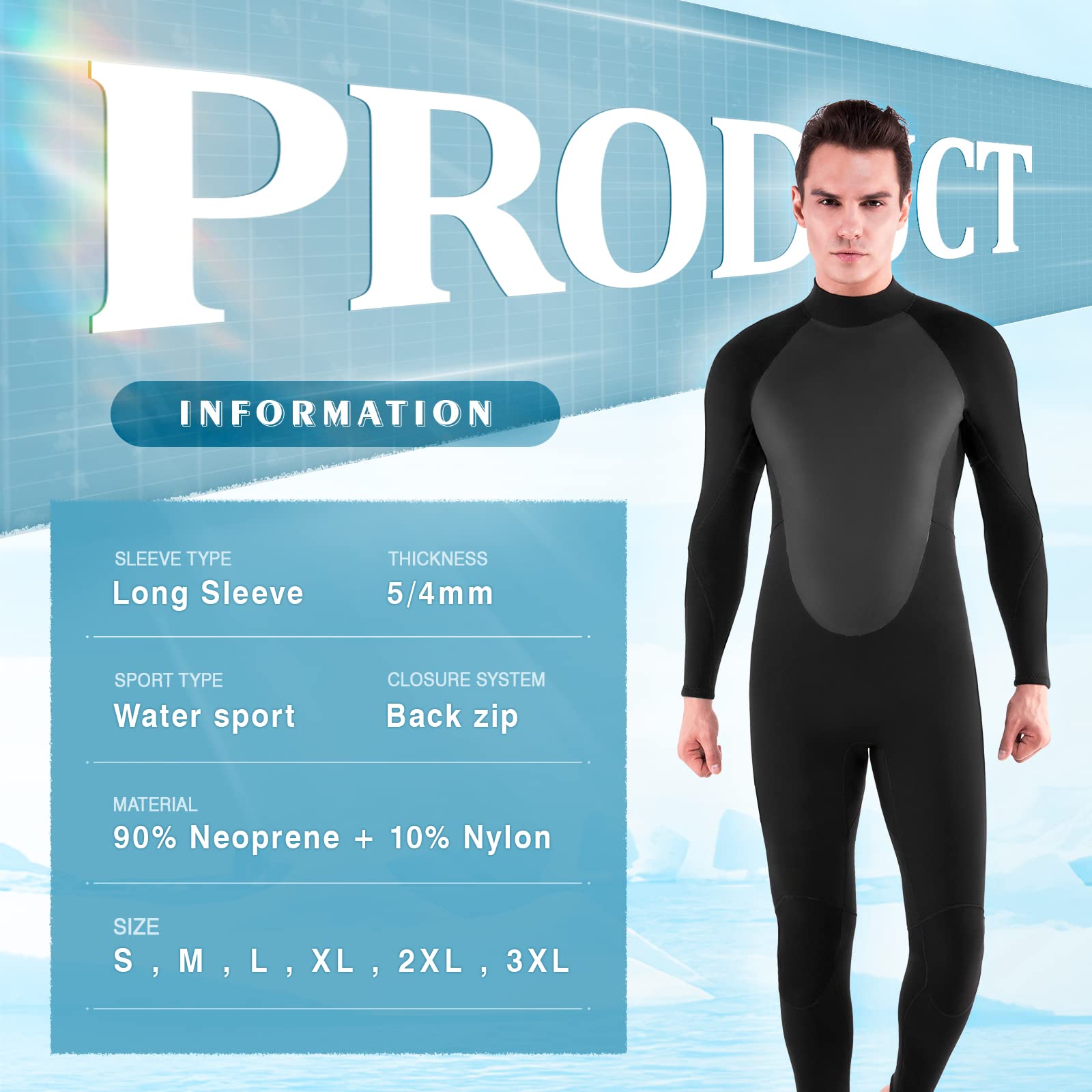 5/4mm Neoprene Scuba Diving Wetsuit for Men & Women - Long Sleeve Back Zipper Thermal Wet Suit for Cold Water Diving, Surfing & Snorkeling - Keep Warm in 50-60°F Waters