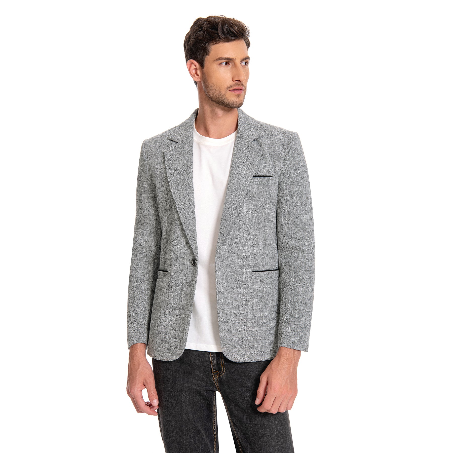 Men's Grey Notch Lapel Single Breasted Blazer - Slim Fit Business Suit Jacket for Office, Wedding & Formal Events