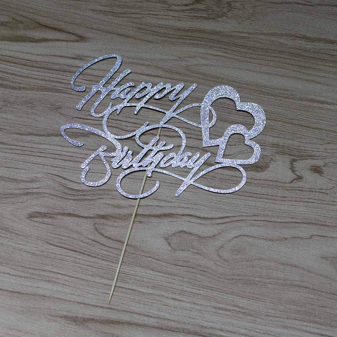 Happy Birthday Cake Topper - Double Sided Silver Glitter Party Decoration for Birthday Cakes, Cupcakes & Desserts - Perfect for Birthday Parties, Baby Showers & Celebrations