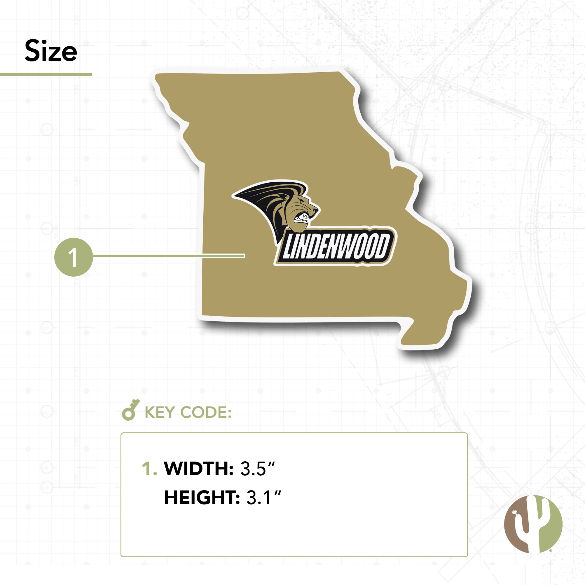 Desert Cactus Lindenwood University Sticker - Lions Vinyl Decal for Laptop, Water Bottle, Car & Scrapbook - State Border Design - Perfect for College Students, Fans & DIY Craft Projects