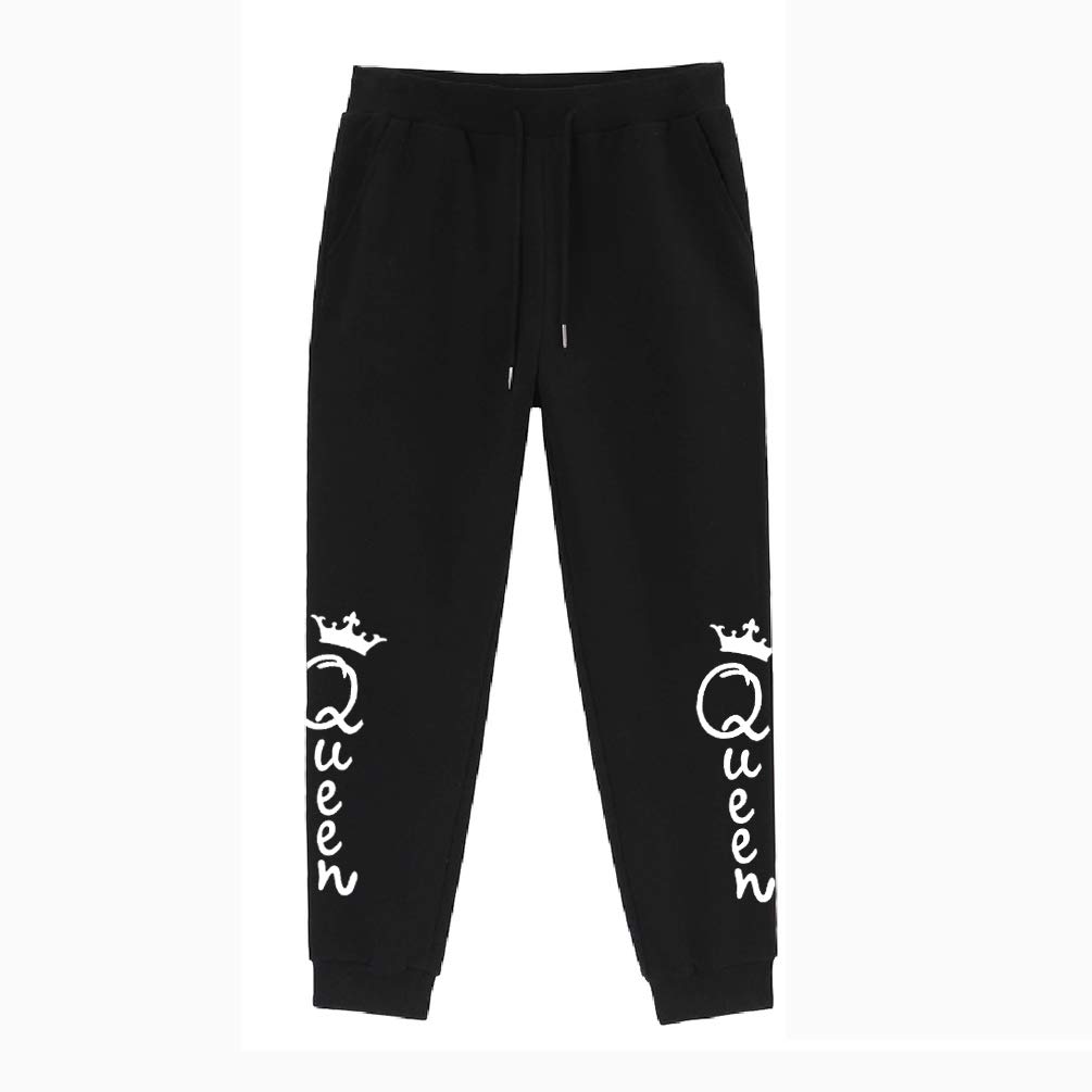 King Queen Matching Couple Sweatpants - Casual Drawstring Athletic Pants for Gym & Lounge - Winter Autumn Cozy Fleece Joggers - Perfect for Workout, Date Night & Relaxing at Home