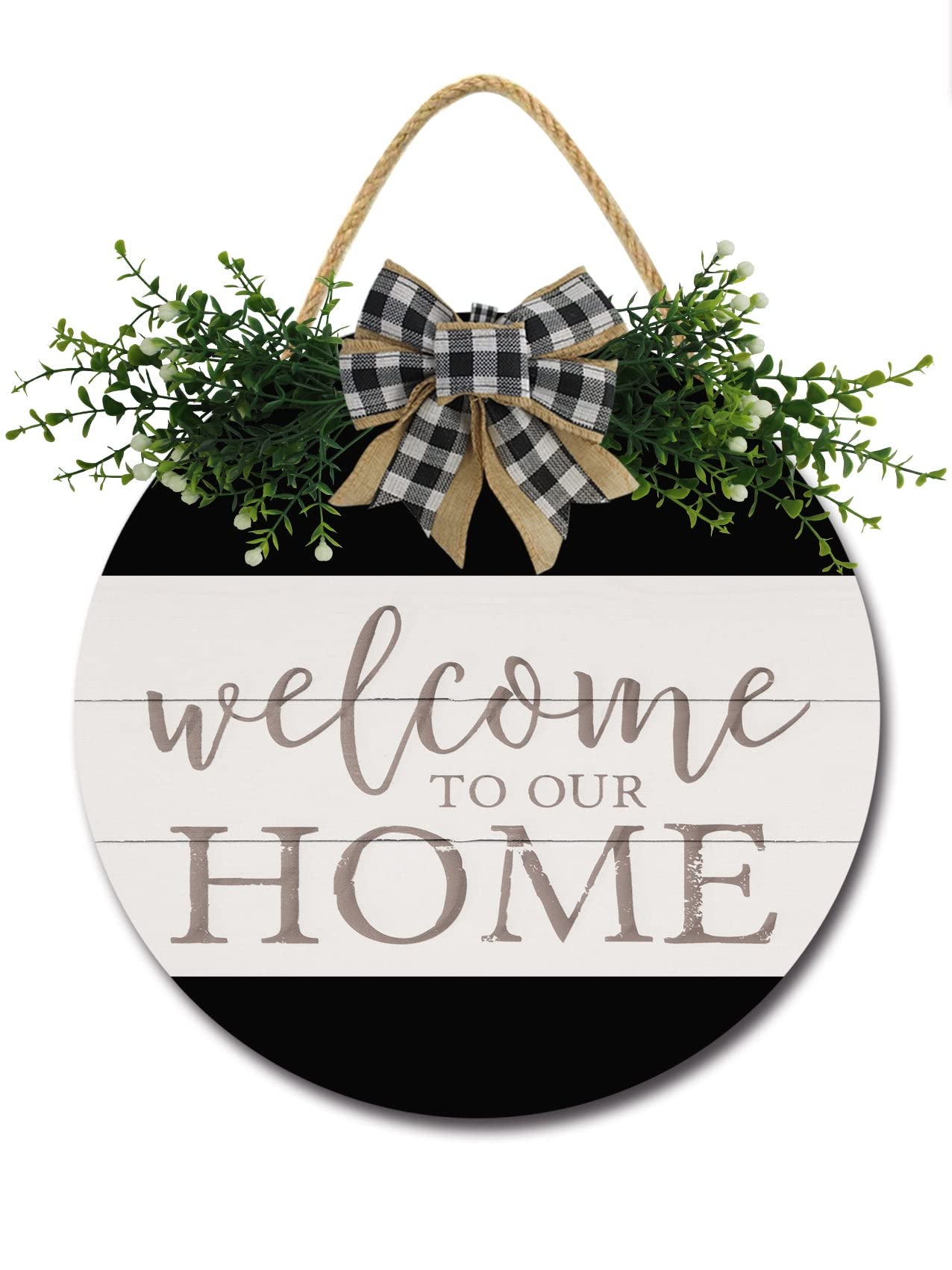 Rustic Welcome Home Wooden Front Door Sign - 12 Inch Round Wreath Wall Hanger for Porch Decor, Farmhouse Spring Summer Decoration, Housewarming Gift - Perfect for Front Porch, Entryway, and Farmhouse Style Home Decor