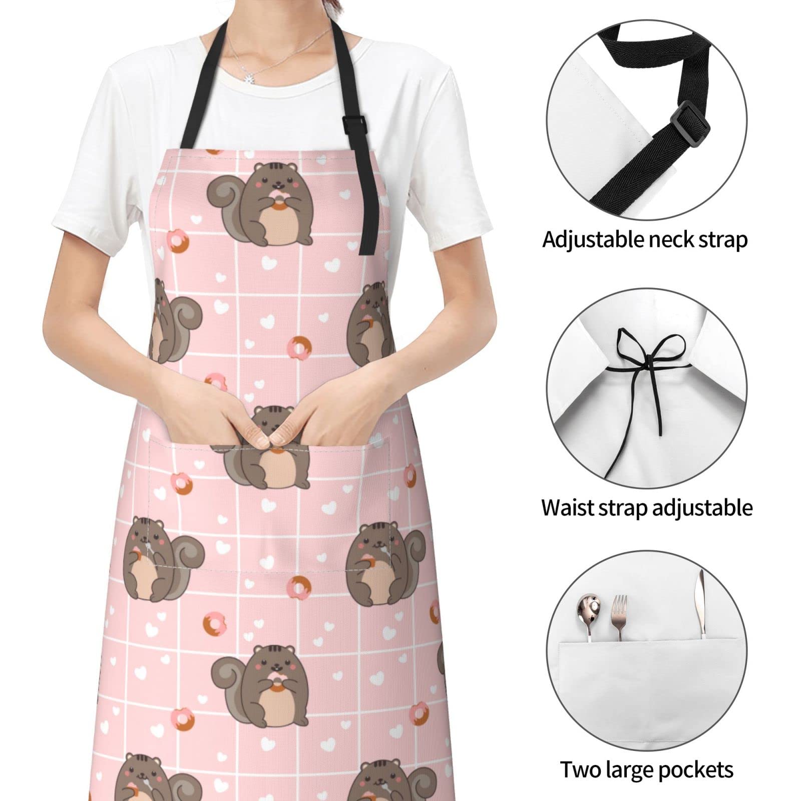 Chuby Squirrel Apron - Adjustable Waterproof Kitchen Apron with Pockets for Cooking & Gardening