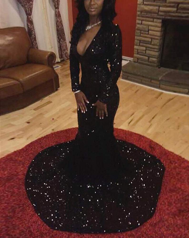 Elegant Long Evening Gowns for Women - Sparkling Sequined Formal Prom Dresses with Long Sleeves | Perfect for Weddings, Galas & Special Occasions