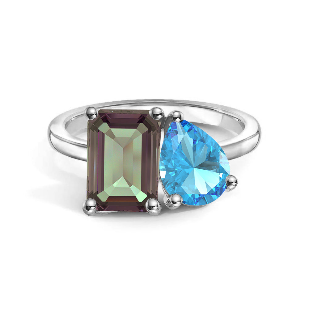 Personalized Alexandrite Toi et Moi Anniversary Ring - Custom Birthstone Jewelry for Couples, Engagements & Romantic Gifts