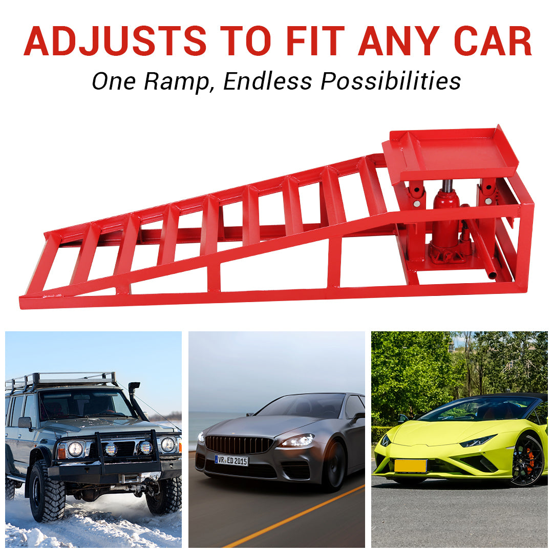 GARVEE 2 Pack 5 Ton (10,000 lbs) Heavy Duty Hydraulic Car Ramps - Truck & Trailer Lifts for Vehicle Repair & Maintenance - Ideal for Garage, Workshop & DIY Auto Service (Red)