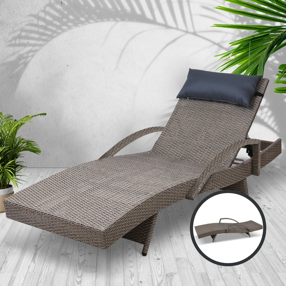 Premium Bianca Outdoor Sun Lounger Chair with Adjustable Headrest & Cushion - Waterproof Grey Patio Furniture for Poolside, Beach & Backyard Relaxation