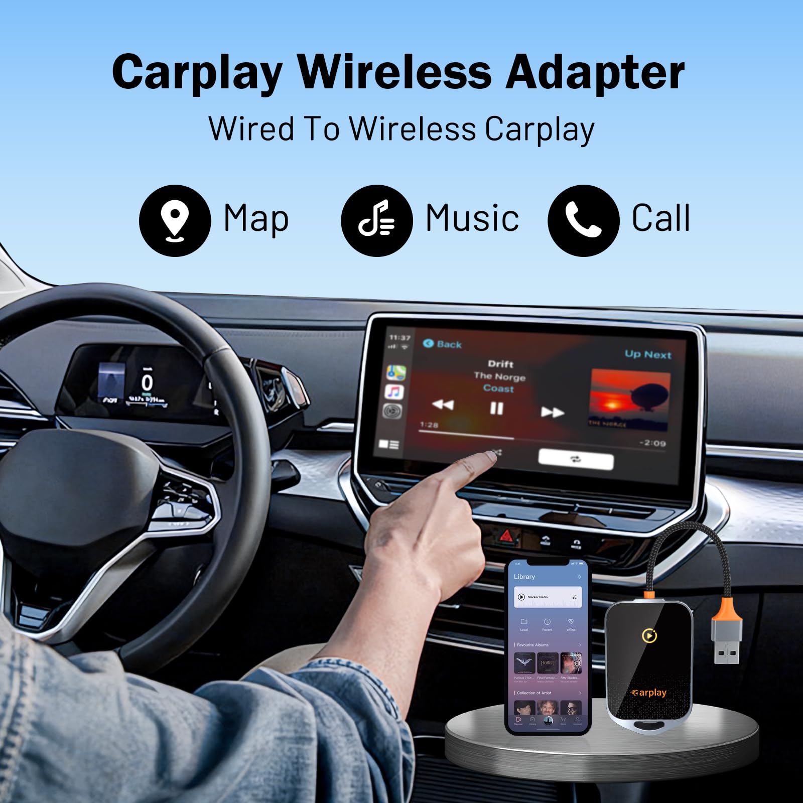 Wireless CarPlay Adapter for iPhone - Bluetooth 5.2 & WiFi 6 - USB Type A & Type C Compatible - Convert Wired CarPlay to Wireless - Perfect for Commuting, Road Trips & Hands-Free Driving