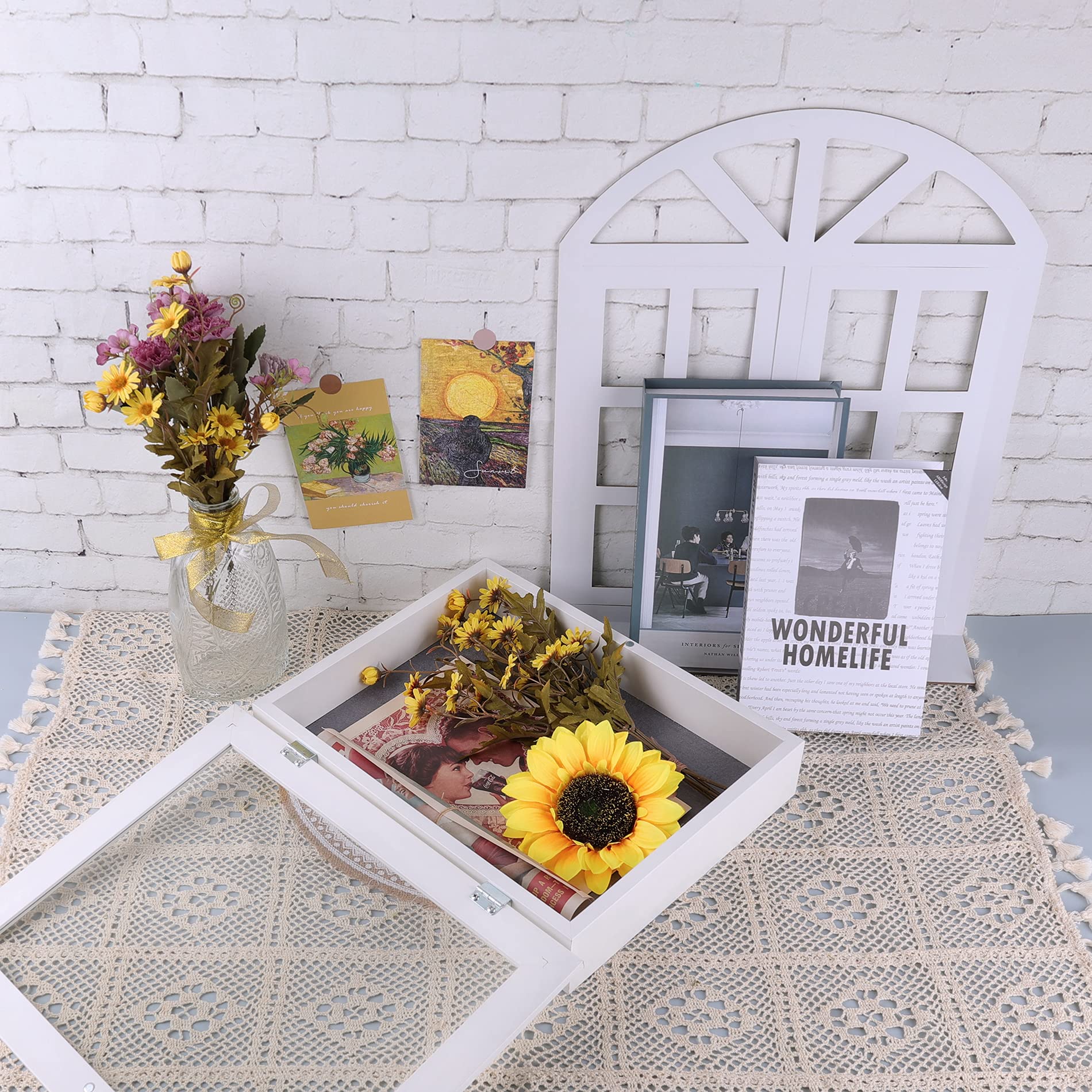 Frametory 11x14 Shadow Box Frame - Front Opening Display Case with 2 Inch Depth for Wall & Tabletop - Memory Keepsake Box with 6 Pins Included (White) - Perfect for Wedding Photos, Baby Memorabilia & Home Decor