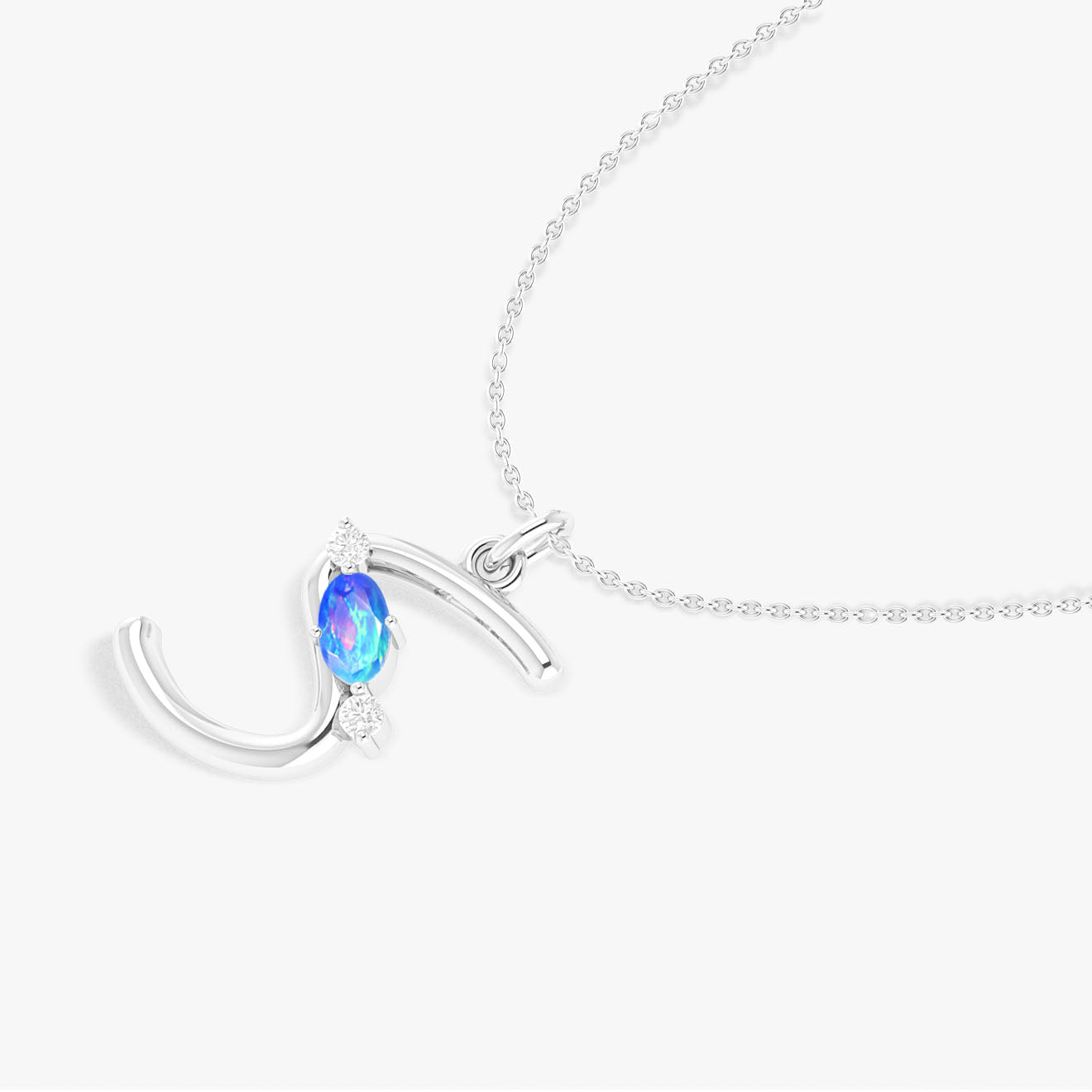 Blue Opal Gemstone Letter S Initial Necklace - Elegant Personalized Jewelry Gift for Women, Perfect for Birthdays, Anniversaries & Special Occasions