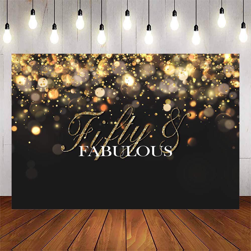 Gold Glitter Bokeh 50th Birthday Backdrop - Avezano 7x5ft Fabulous Party Decoration Banner for Milestone Celebrations, Photo Booths & Anniversary Events