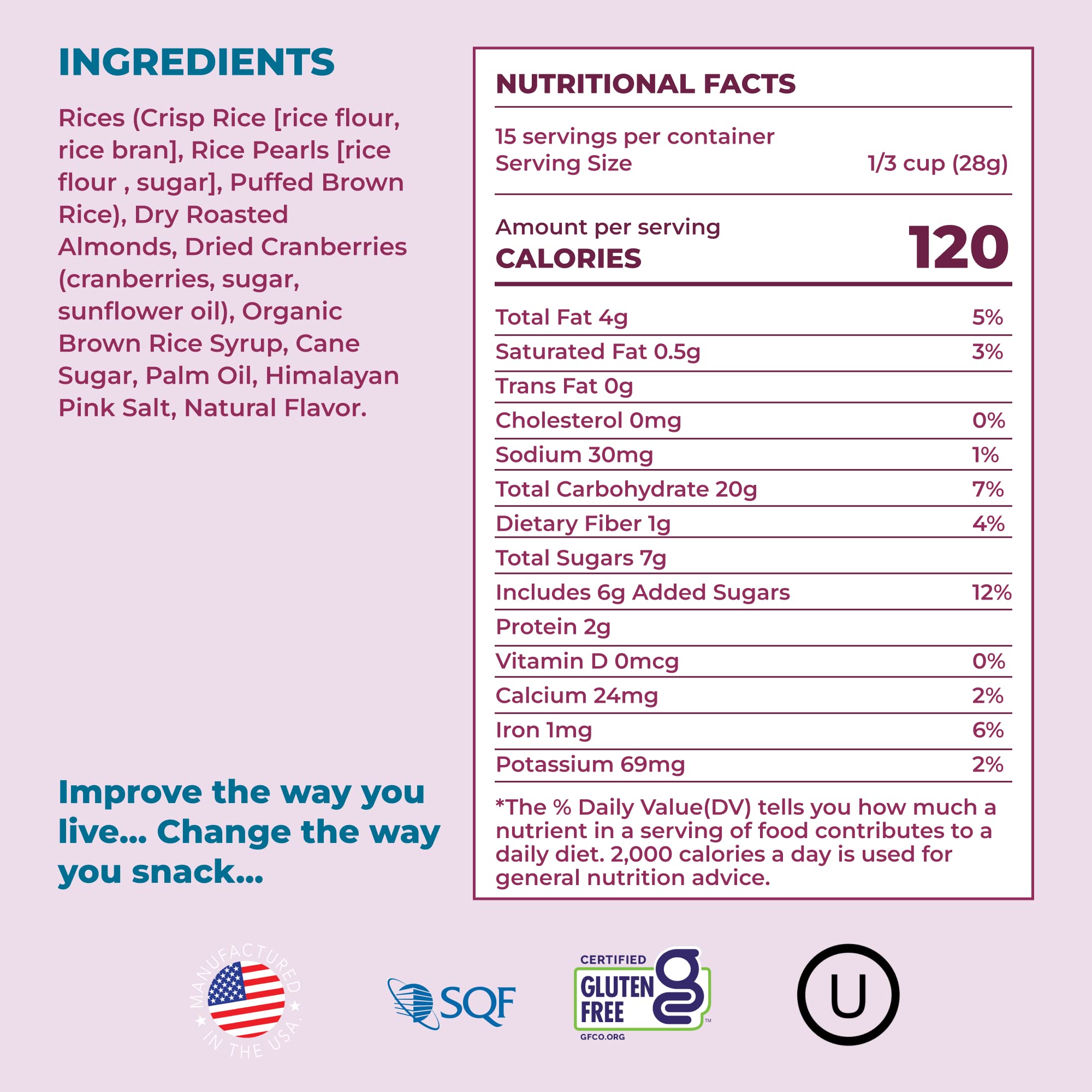 180 Almond Rice Pops with Cranberries - Healthy Non-GMO, Dairy-Free, Gluten-Free Snacks for Kids & Adults - 15 oz Pack - Perfect for School Lunches, Office Snacks & On-the-Go Energy Boost