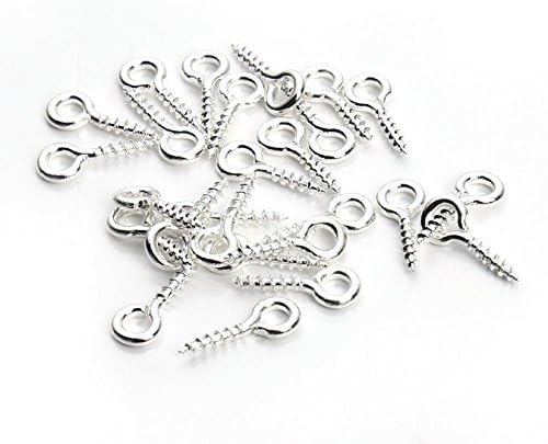 WOIWO 200Pcs 10mmx5mm Silver Metal Cup Hooks - Eye Shape Screw Hooks with Self-Tapping Design for Arts & Crafts, Beading, Jewelry Making, Cork Boards & DIY Home Decor Projects
