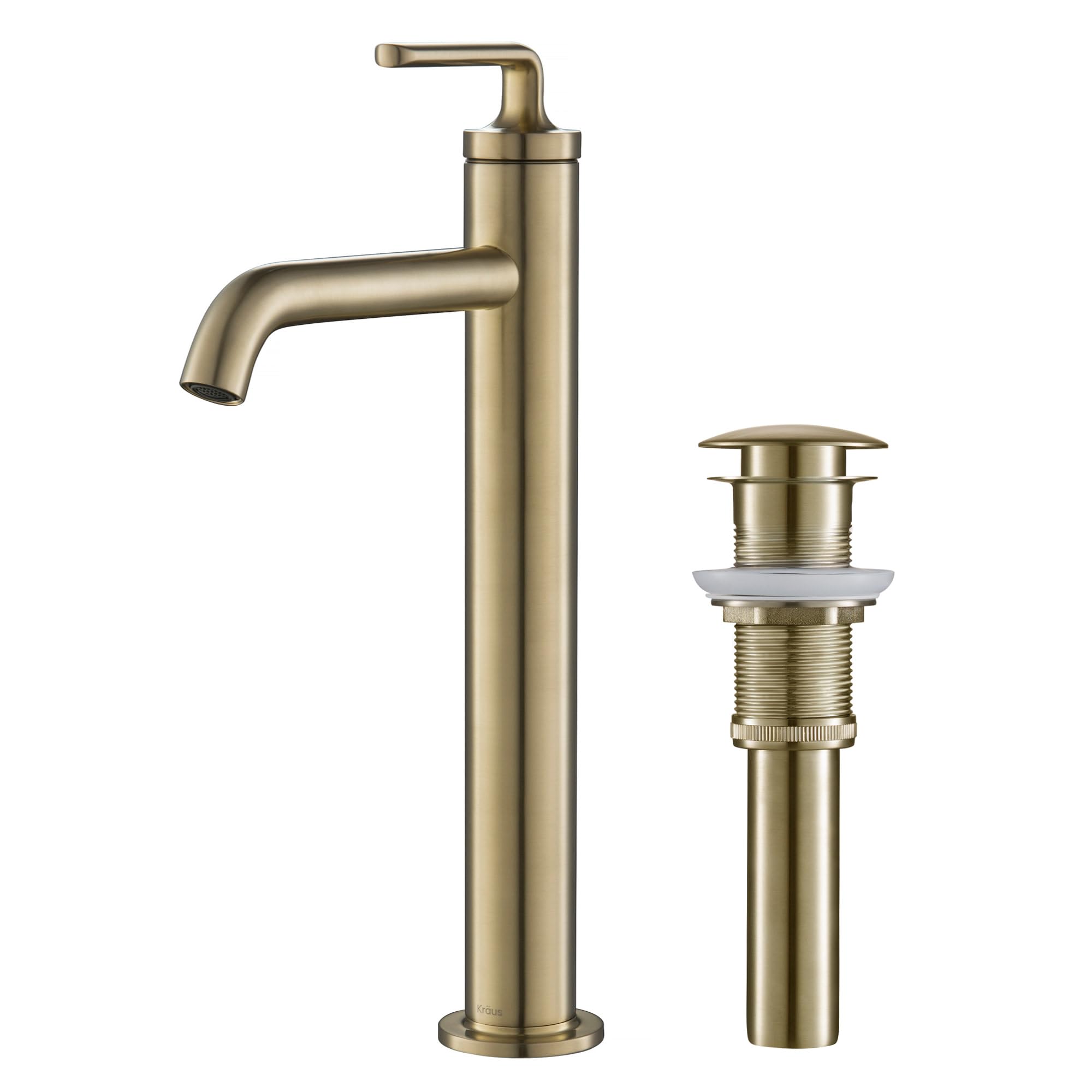 KRAUS Ramus Single Handle Vessel Sink Bathroom Faucet with Pop-Up Drain in Brushed Gold - Modern Waterfall Spout Design for Vanity & Powder Room, KVF-1220BG
