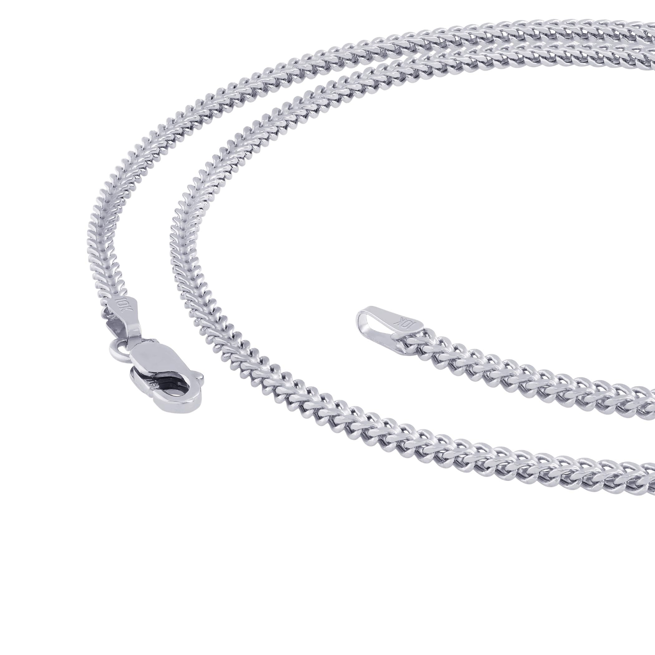 10k Real White Gold Franco Square 1.5mm Box Chain Necklace for Men & Women - Dainty Italian Jewelry (16
