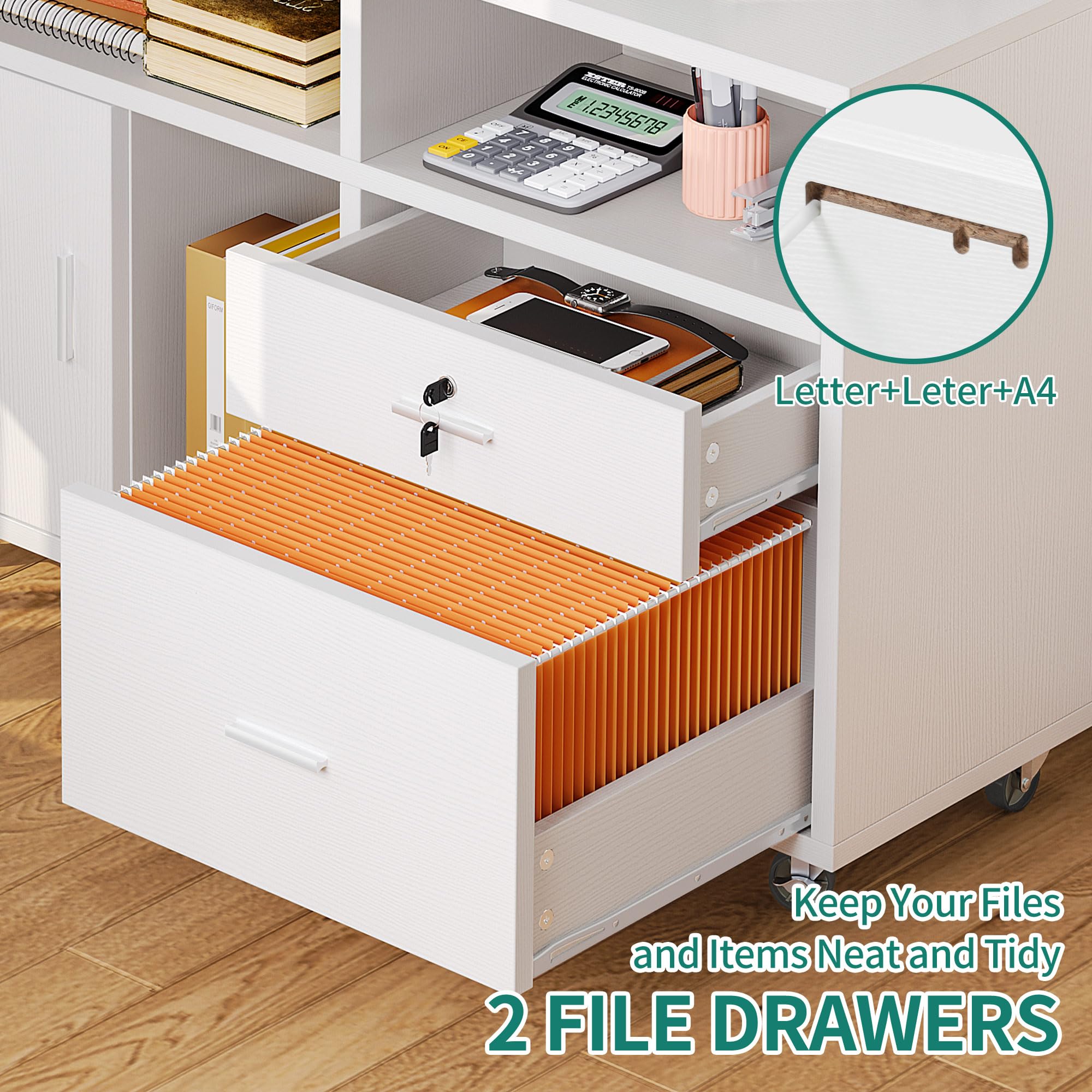 YITAHOME 2-Drawer Wood Lateral File Cabinet - Mobile Storage Cabinet for A4, Letter & Legal Size - Modern Home Office Filing Cabinet with Open Shelves - Perfect for Document Organization & Printer Stand (White)