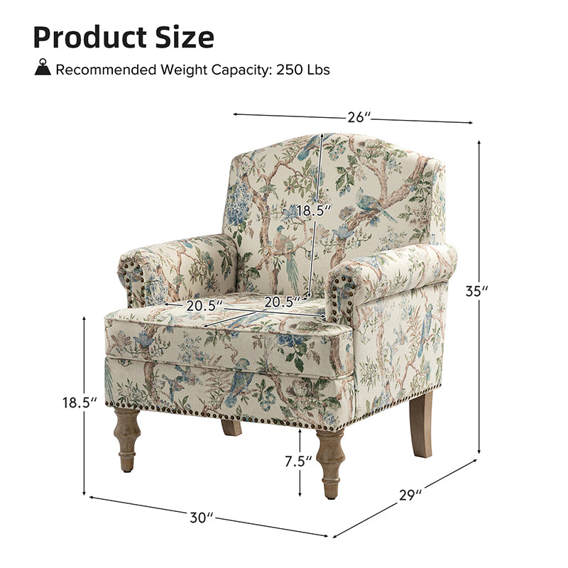 Raphael Farmhouse Armchair with Wooden Legs - Sturdy Frame Accent Chair for Living Room, Bedroom & Office (Multiple Styles Available)