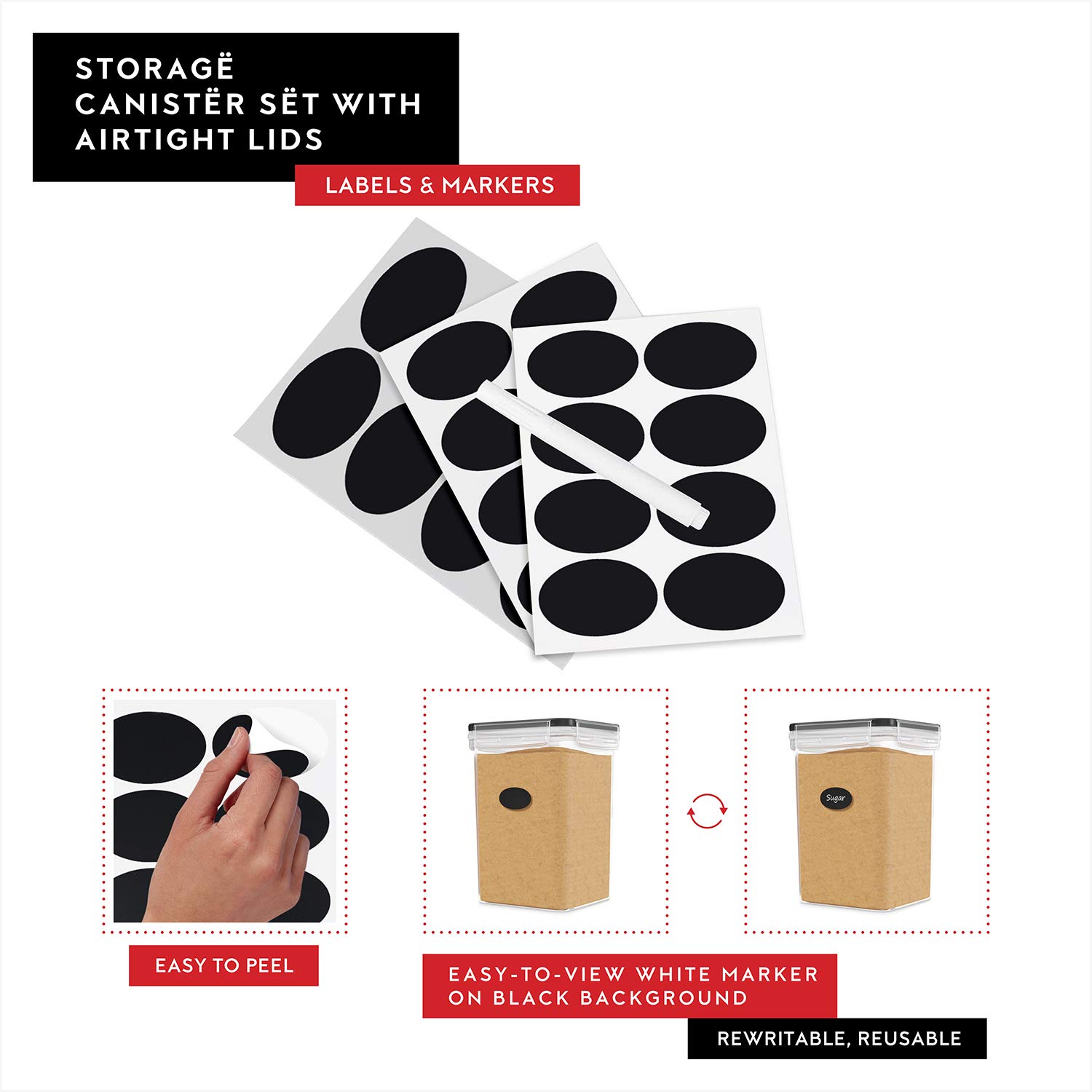 DWËLLZA KITCHEN 2-Piece Extra Large Airtight Food Storage Containers (175 oz) - Flour & Sugar Canisters with Marker & Labels for Pantry Organization | Bulk Kitchen Storage for Baking, Meal Prep & Home Organization