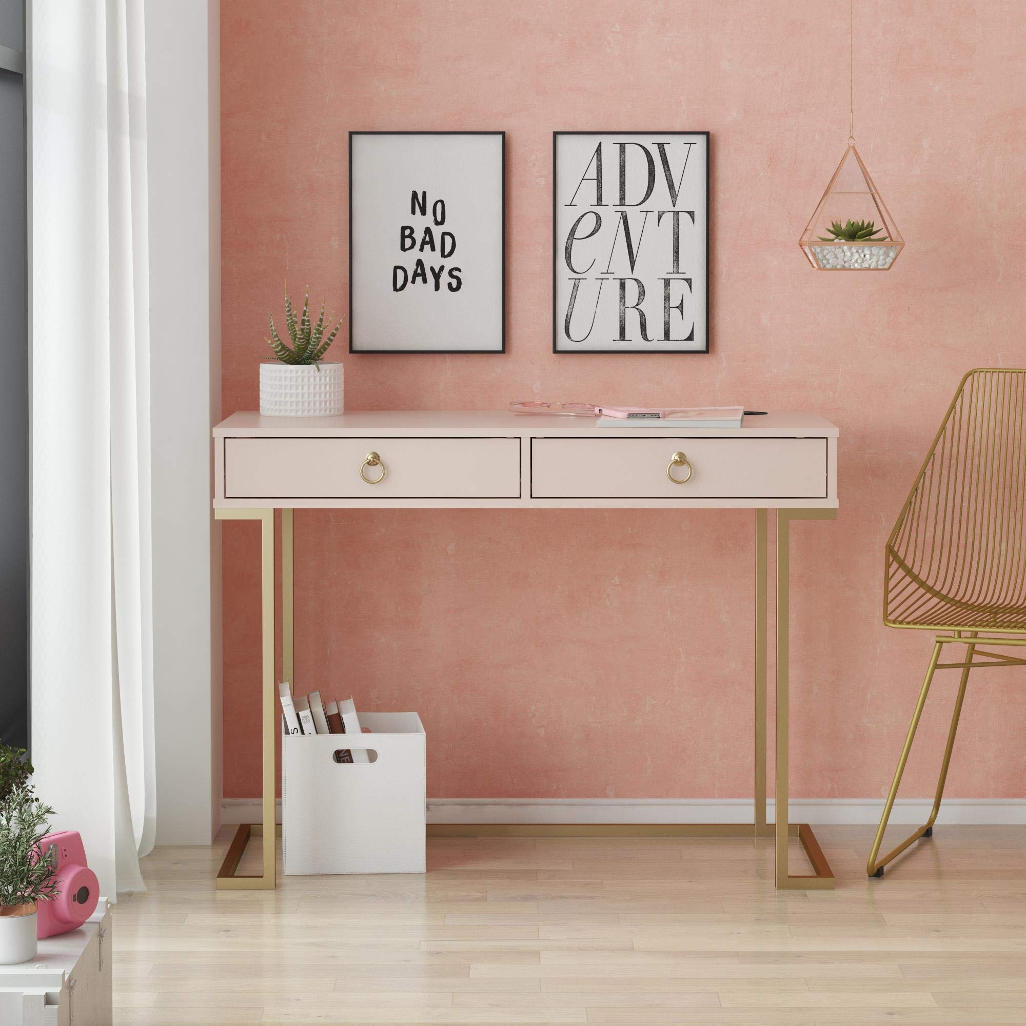 CosmoLiving Cosmopolitan Camila Writing Desk in Pink - Modern Home Office Furniture for Small Spaces, Study & Workstation
