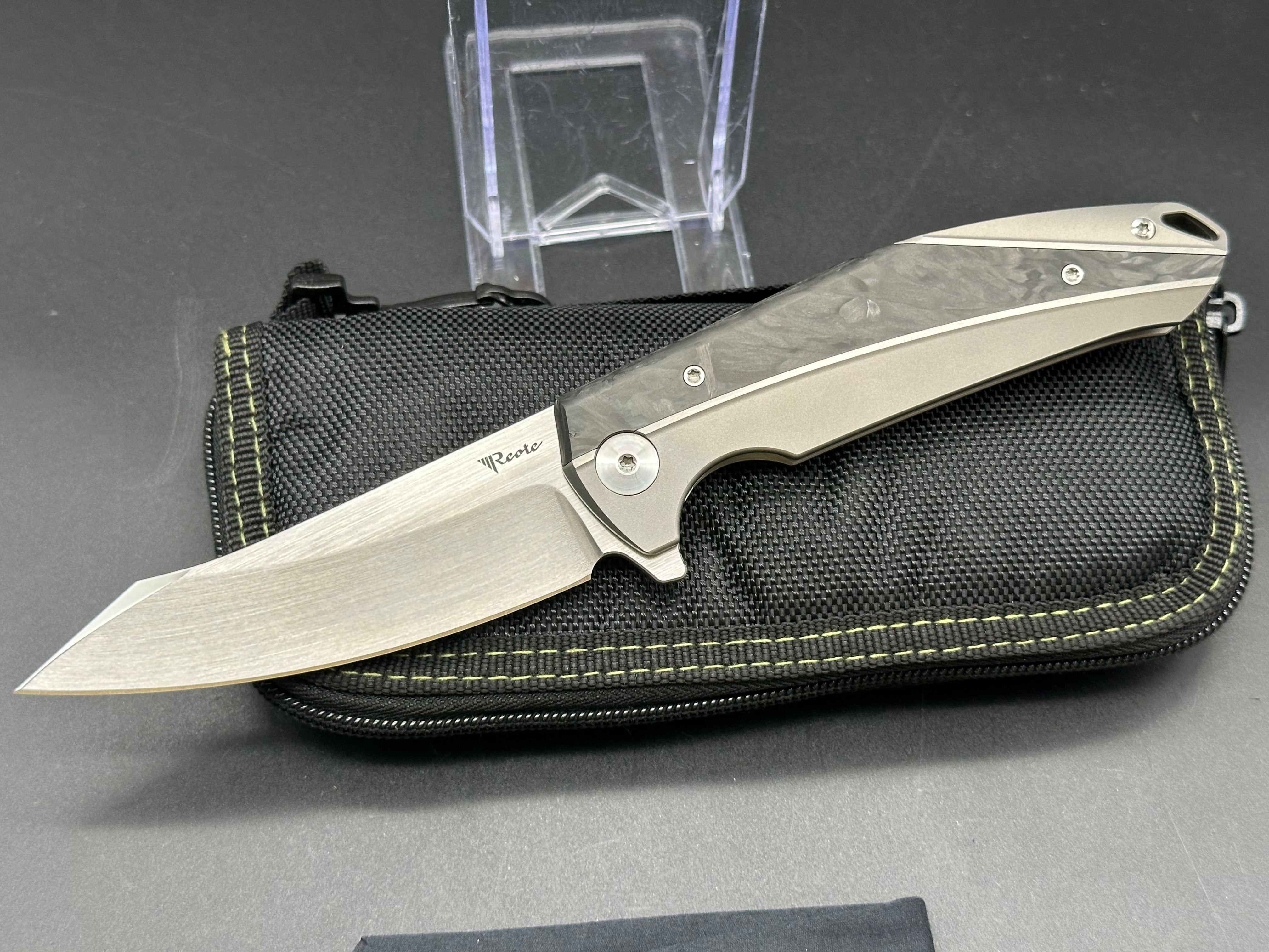 Reate K-1 Frame Lock Folding Knife - Marble Carbon Fiber & Titanium Handle, 3.8