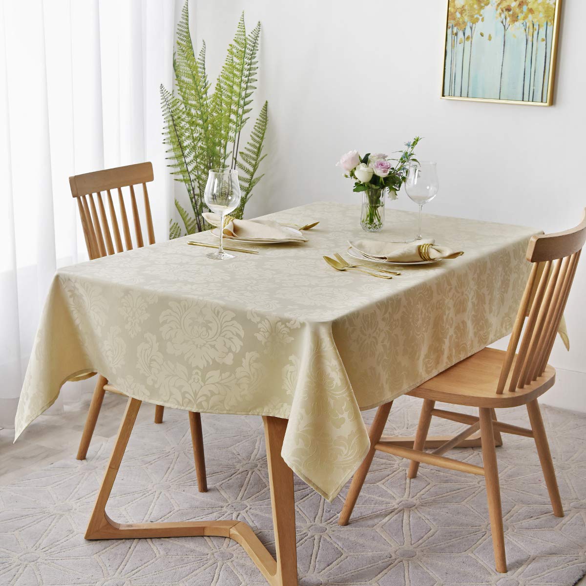 Premium Jacquard Tablecloth - Spillproof & Wrinkle-Free Heavyweight Damask Design Table Cover (60