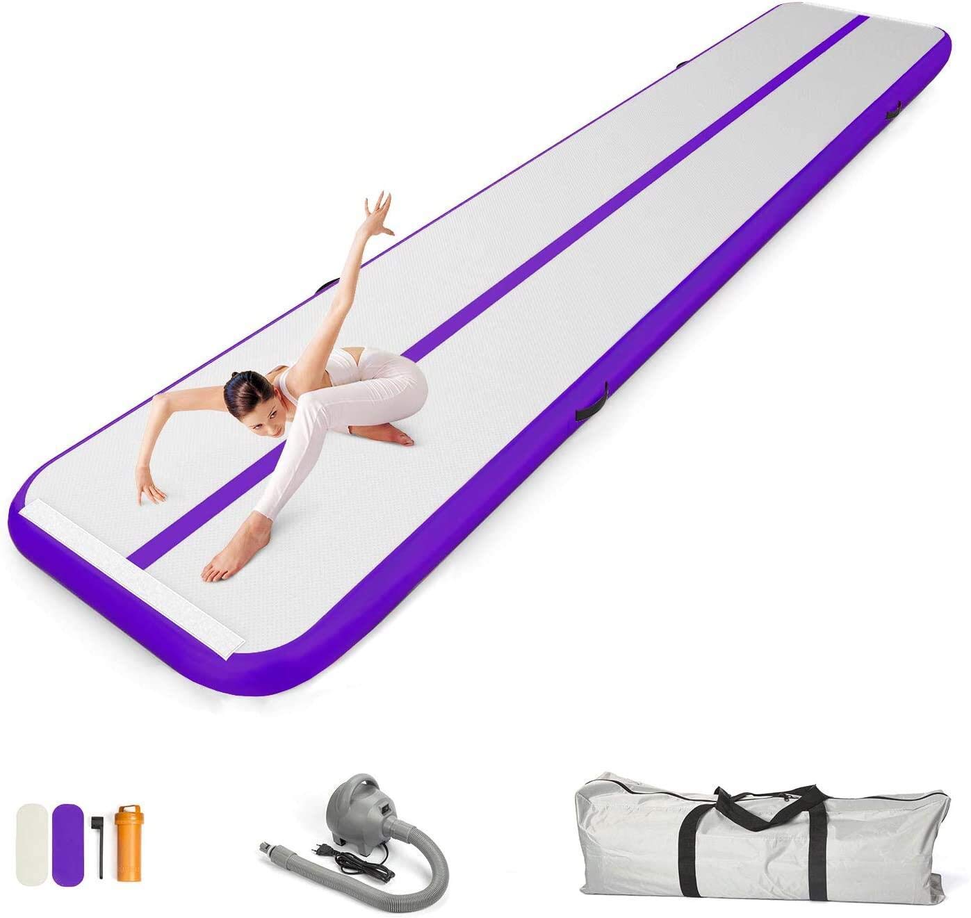 86 York 10ft 13ft 16ft 20ft Inflatable Gymnastics Air Mat Tumble Track for Home Gym, Yoga, Kids Training, Martial Arts & Sports - Portable Foldable Tumbling Mat with Pump - Perfect for Indoor/Outdoor Exercise, Play & Fitness Activities