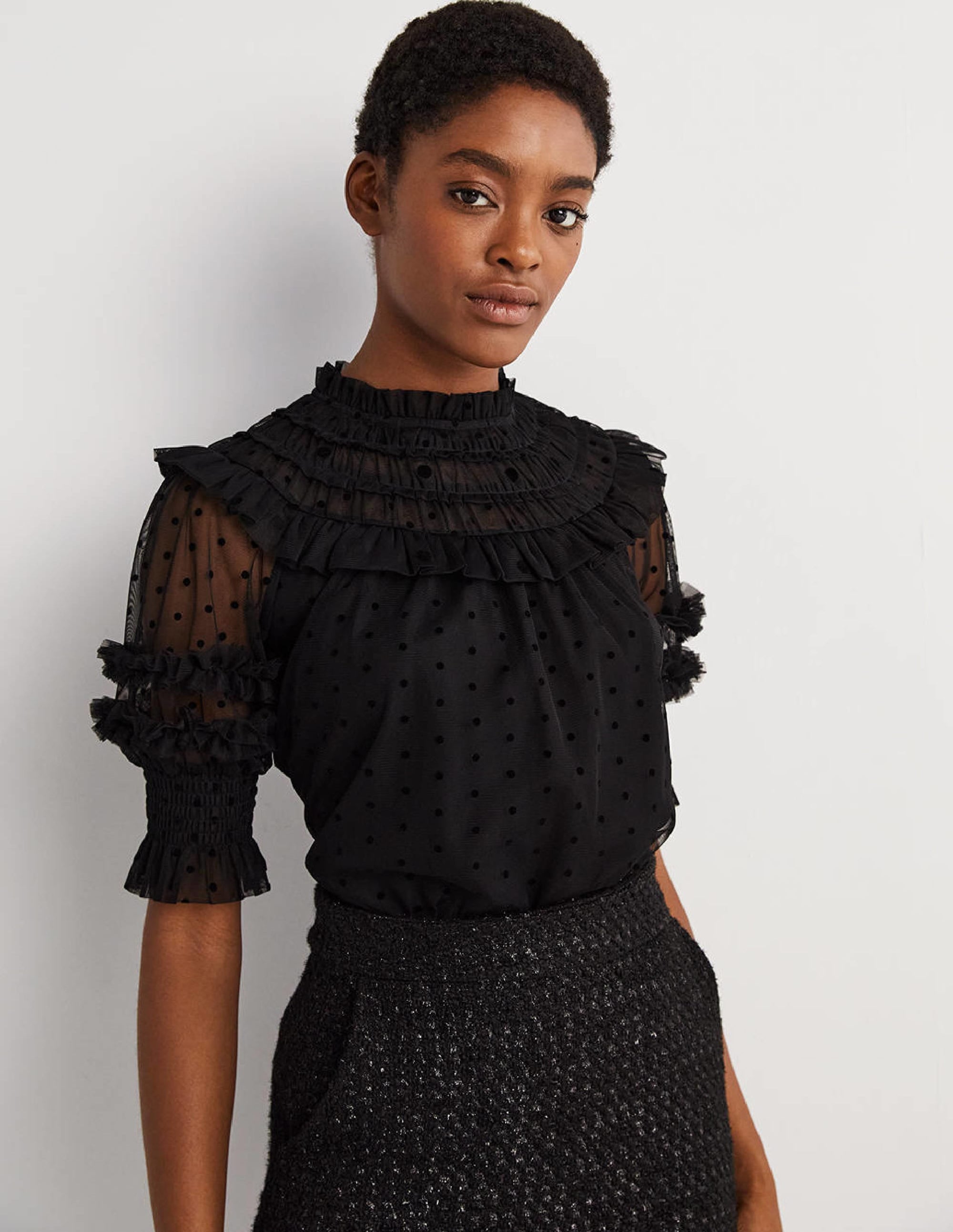 Black Polka Dot Tulle Party Top for Women - Elegant Sleeveless Blouse for Cocktail Parties, Date Nights & Special Occasions
