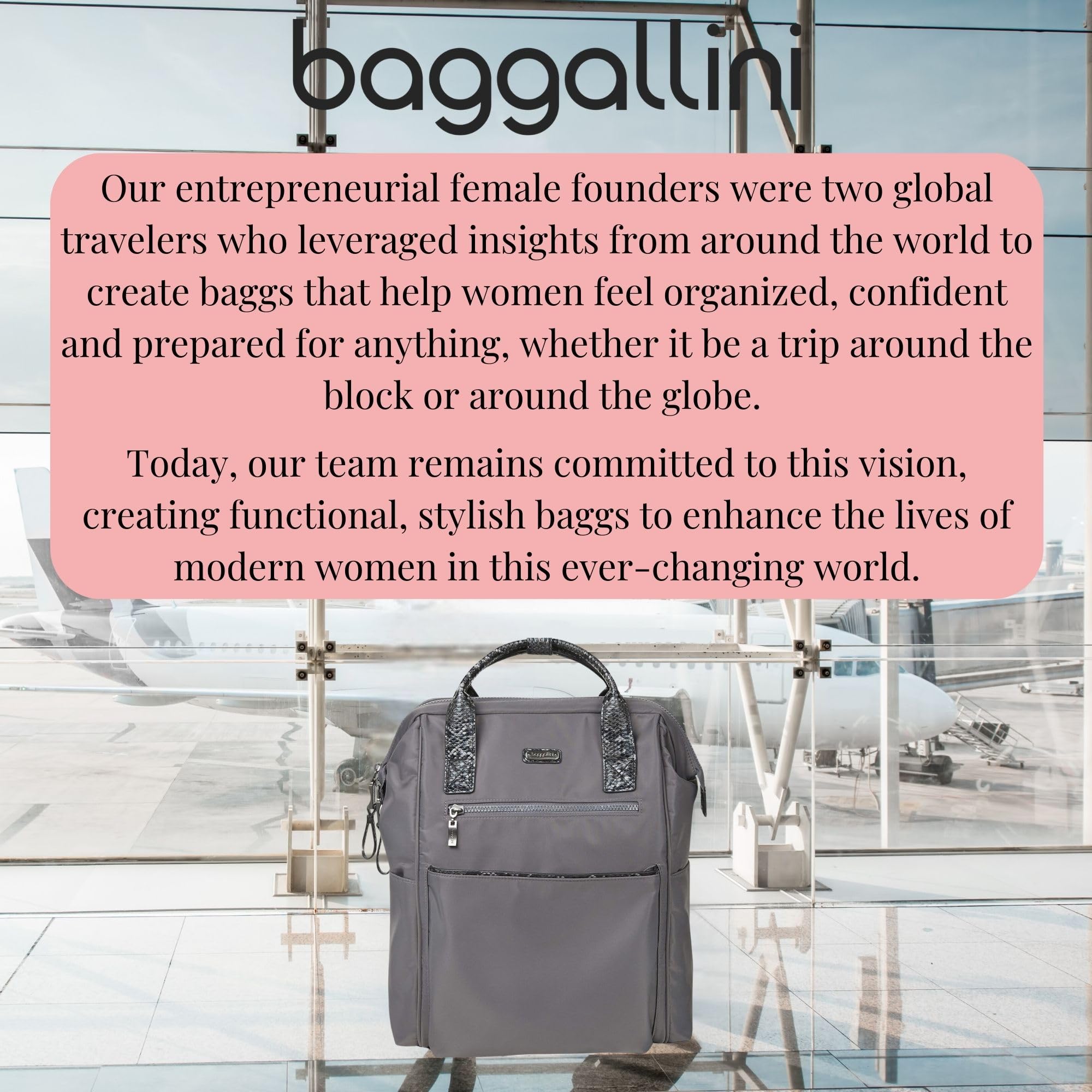 Baggallini Soho Backpack for Women - Lightweight Water-Resistant Laptop Backpack with USB Charging Port - Perfect for Travel, Work & College - Smoke/Faux Python Design