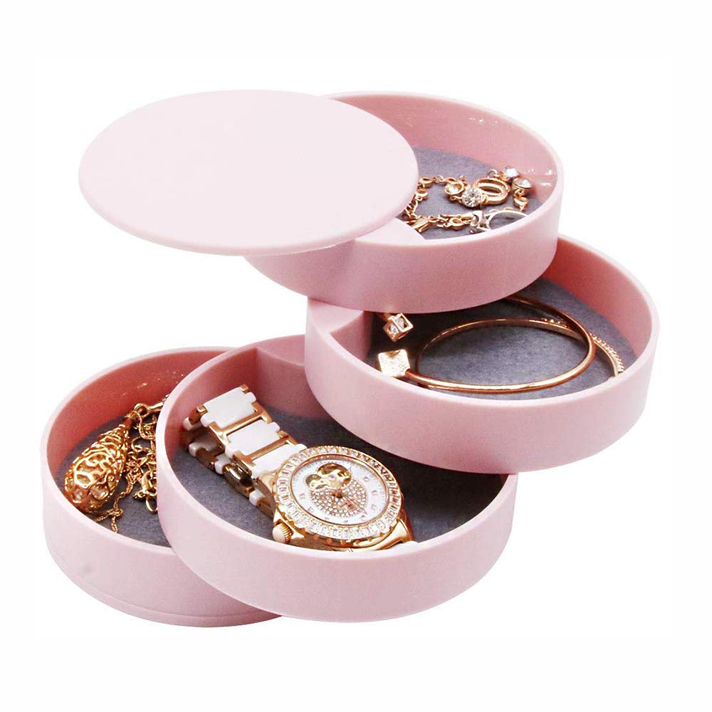 4-Tier Jewelry Organizer Box - 360° Rotating Display Tower for Rings, Earrings, Necklaces & Bracelets - Pink Jewelry Storage Case with Multi-Compartment Design | Perfect for Bedroom Vanity, Travel & Gift Giving