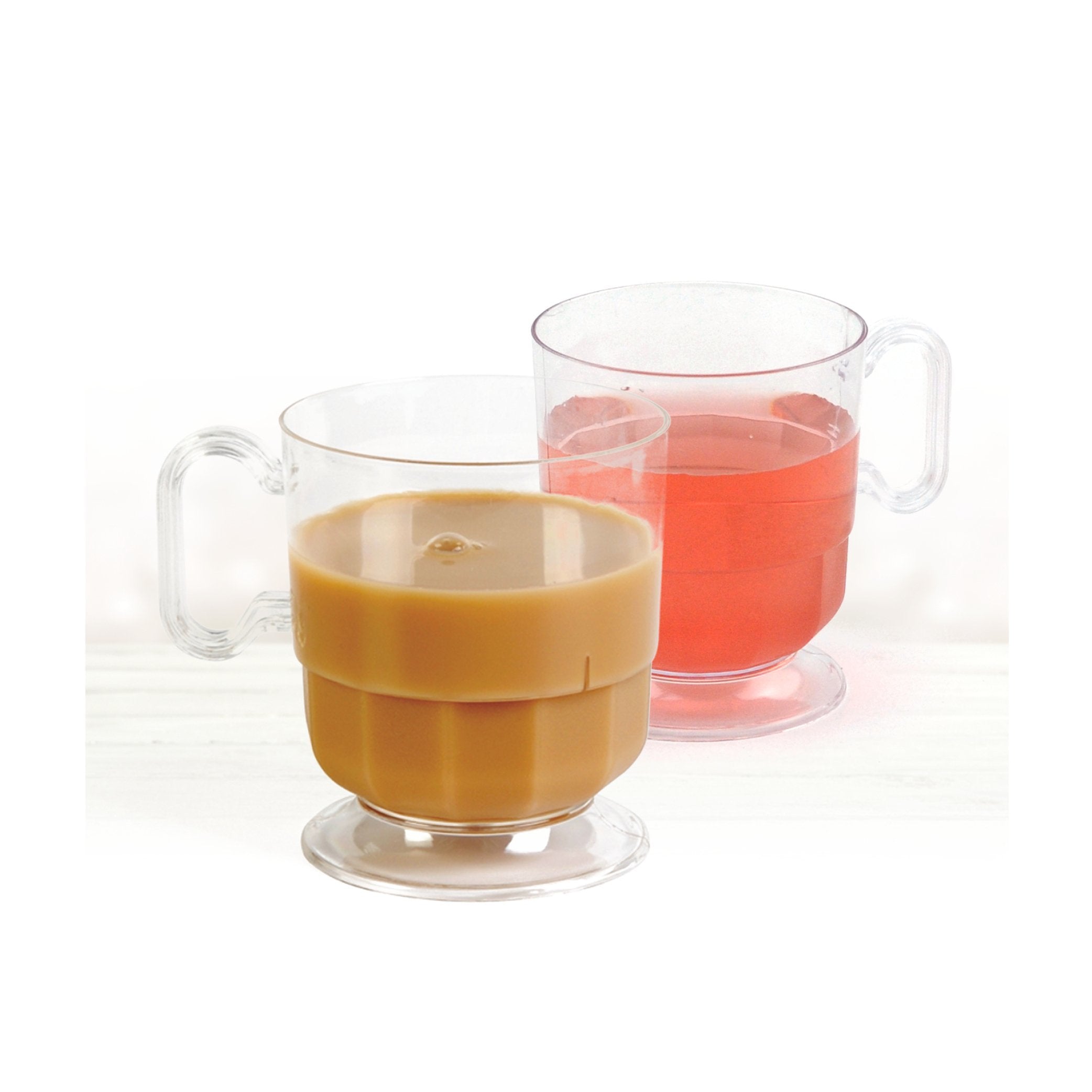 8 oz. Clear Plastic Coffee and Tea Cups with Handle - Pack of 8 - BPA-Free Disposable Drinkware for Hot Beverages - Perfect for Coffee Shops, Offices, Parties, and Picnics